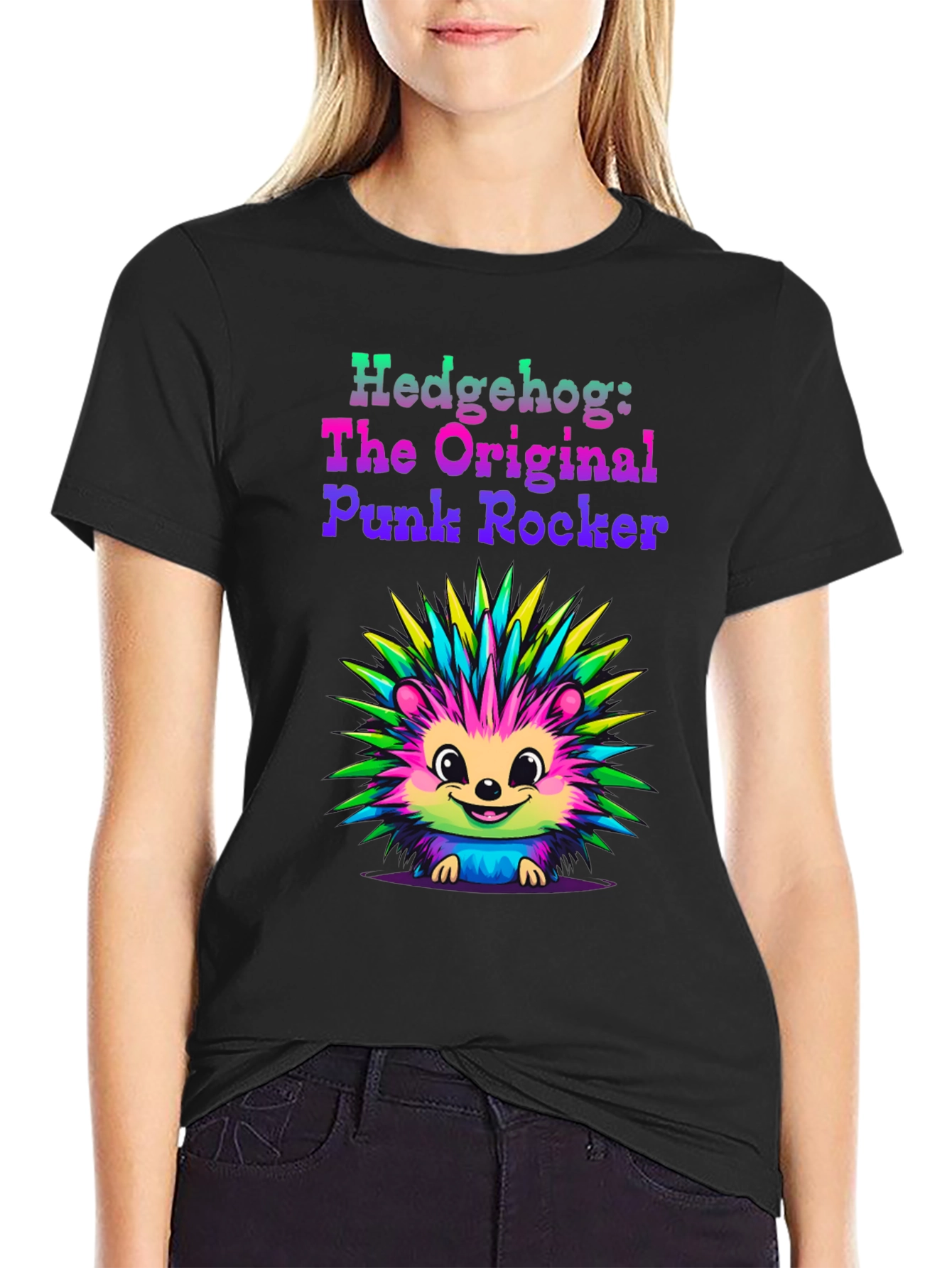 Black Hedgehog Punk Rocker Graphic Tee view 2