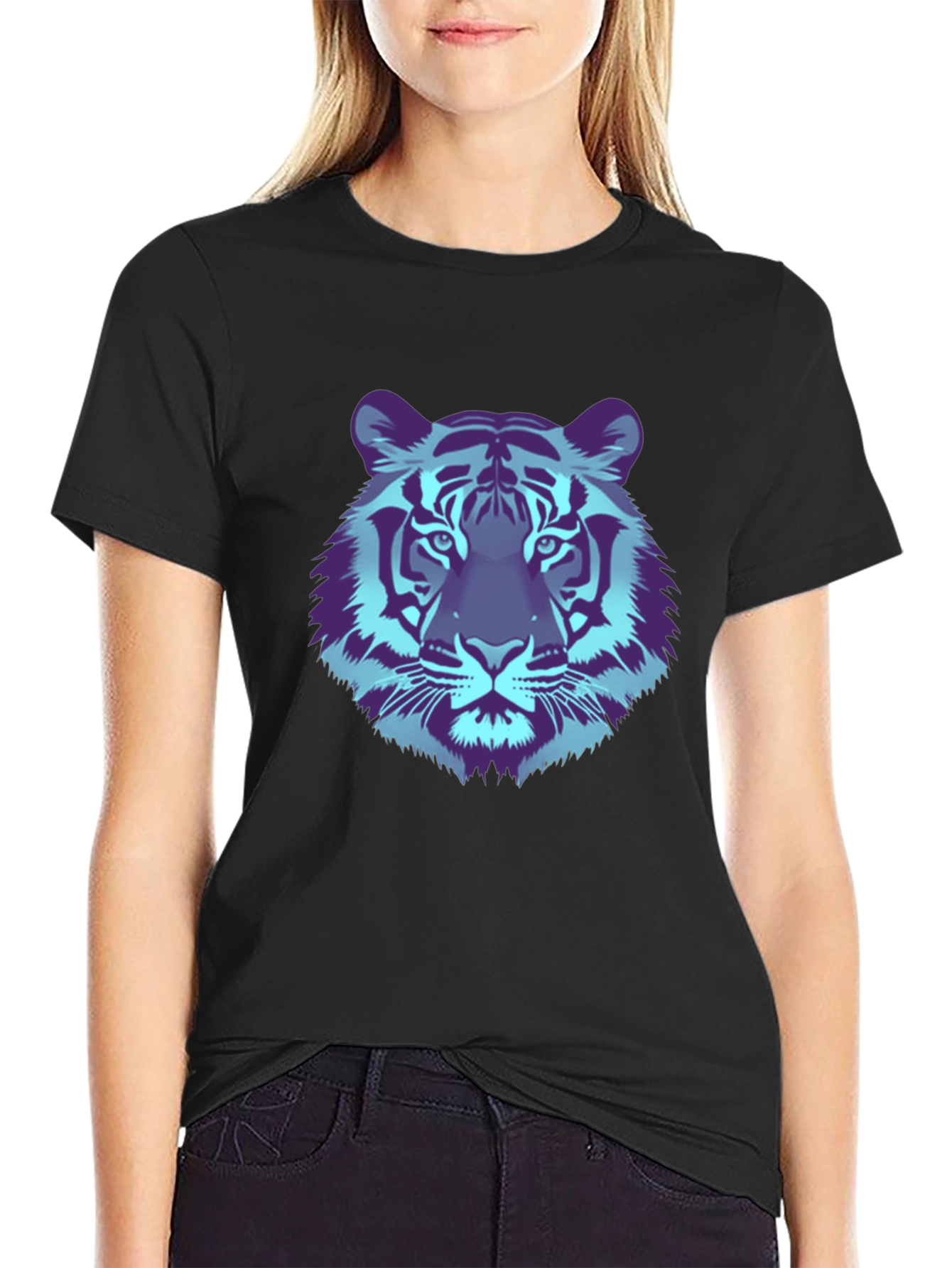 Black Cool Tiger Graphic Tee - Black Cotton T-Shirt view 2