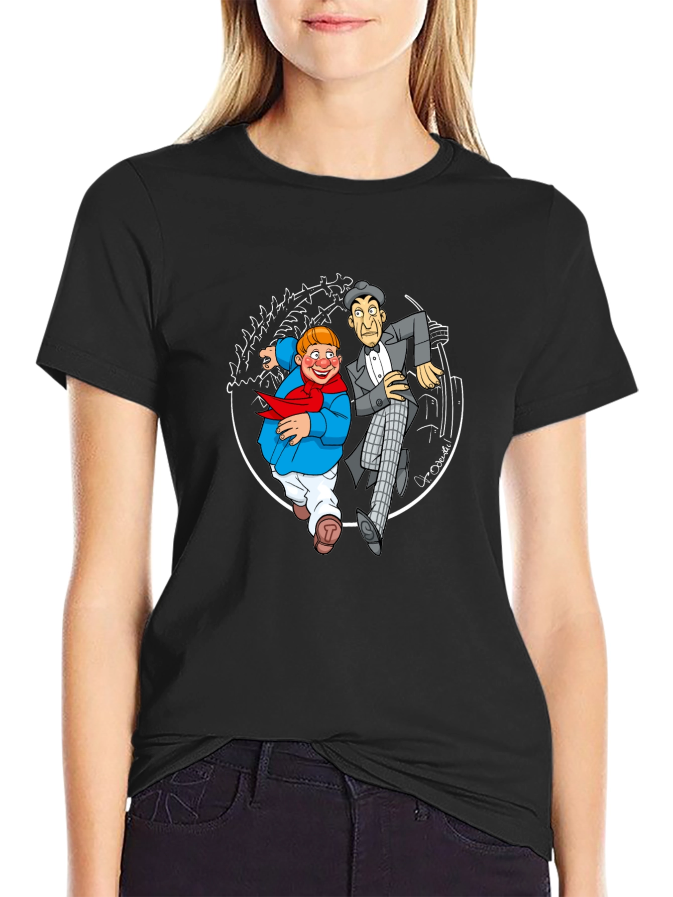Black Vintage Cartoon Characters Black T-Shirt view 2