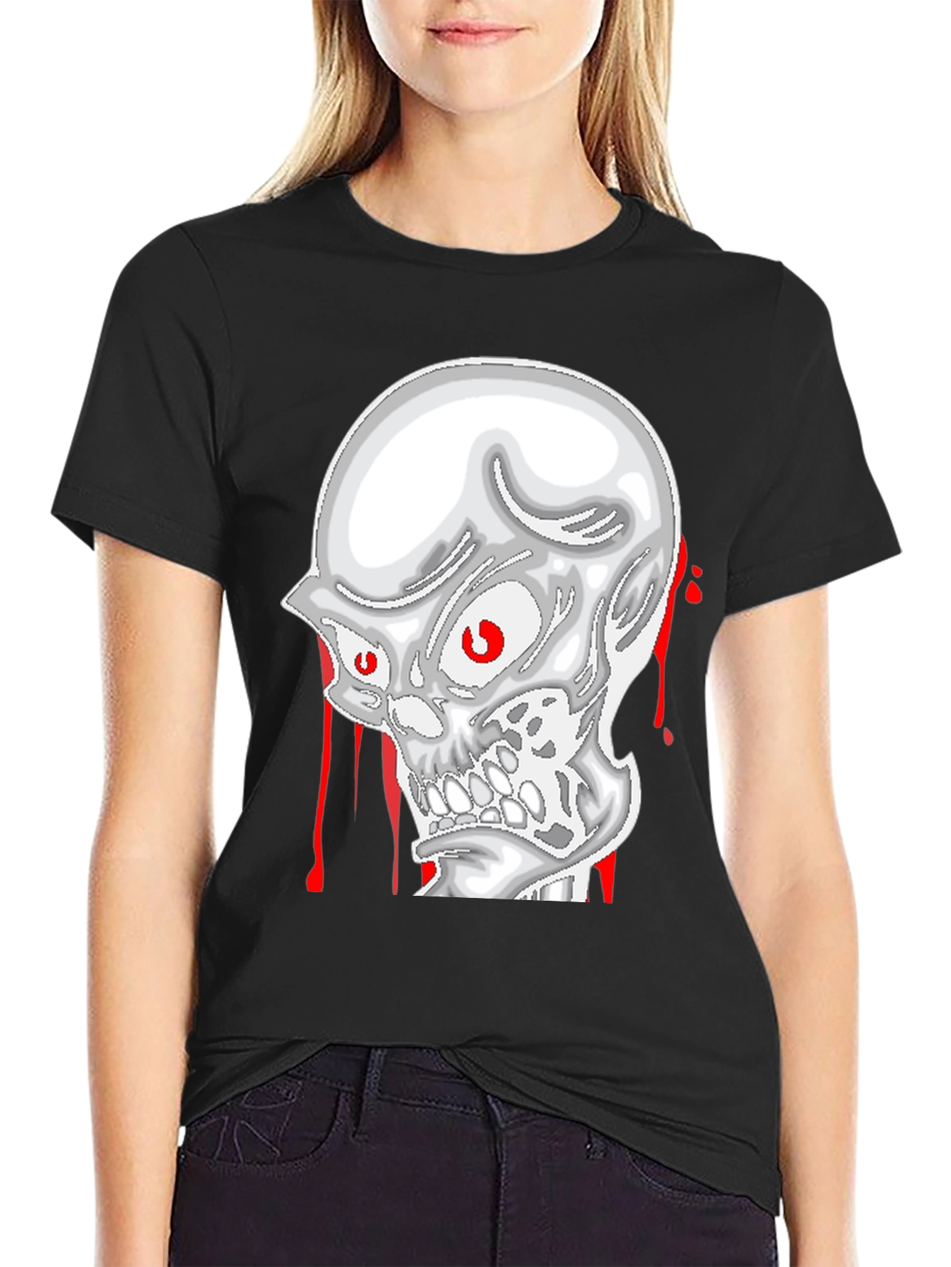 Black Skull Graphic Tee - Men's Black Cotton T-Shirt view 2