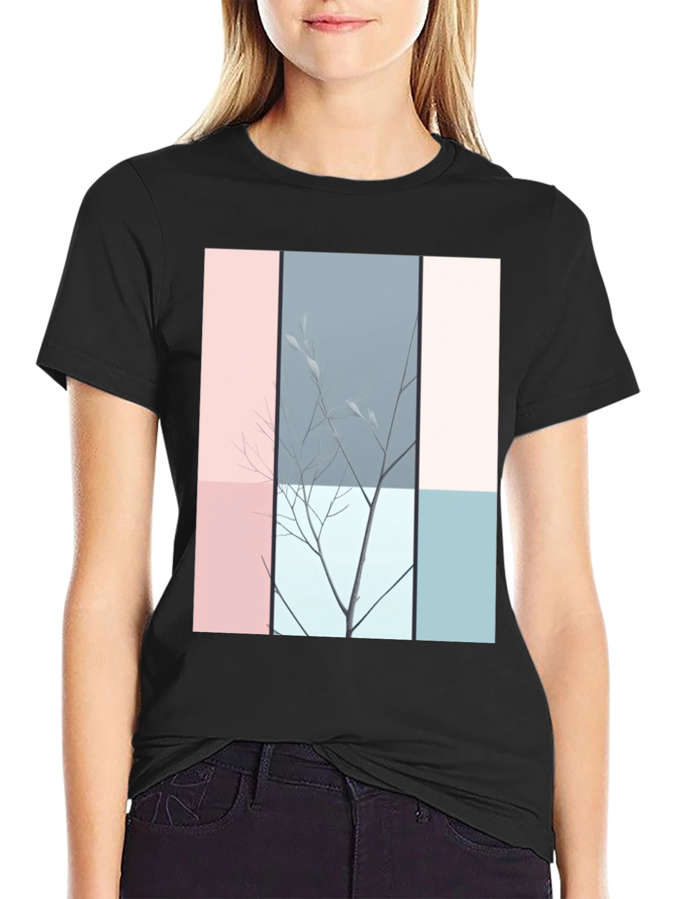 Black Abstract Nature Graphic T-Shirt - Modern Art Tee view 2