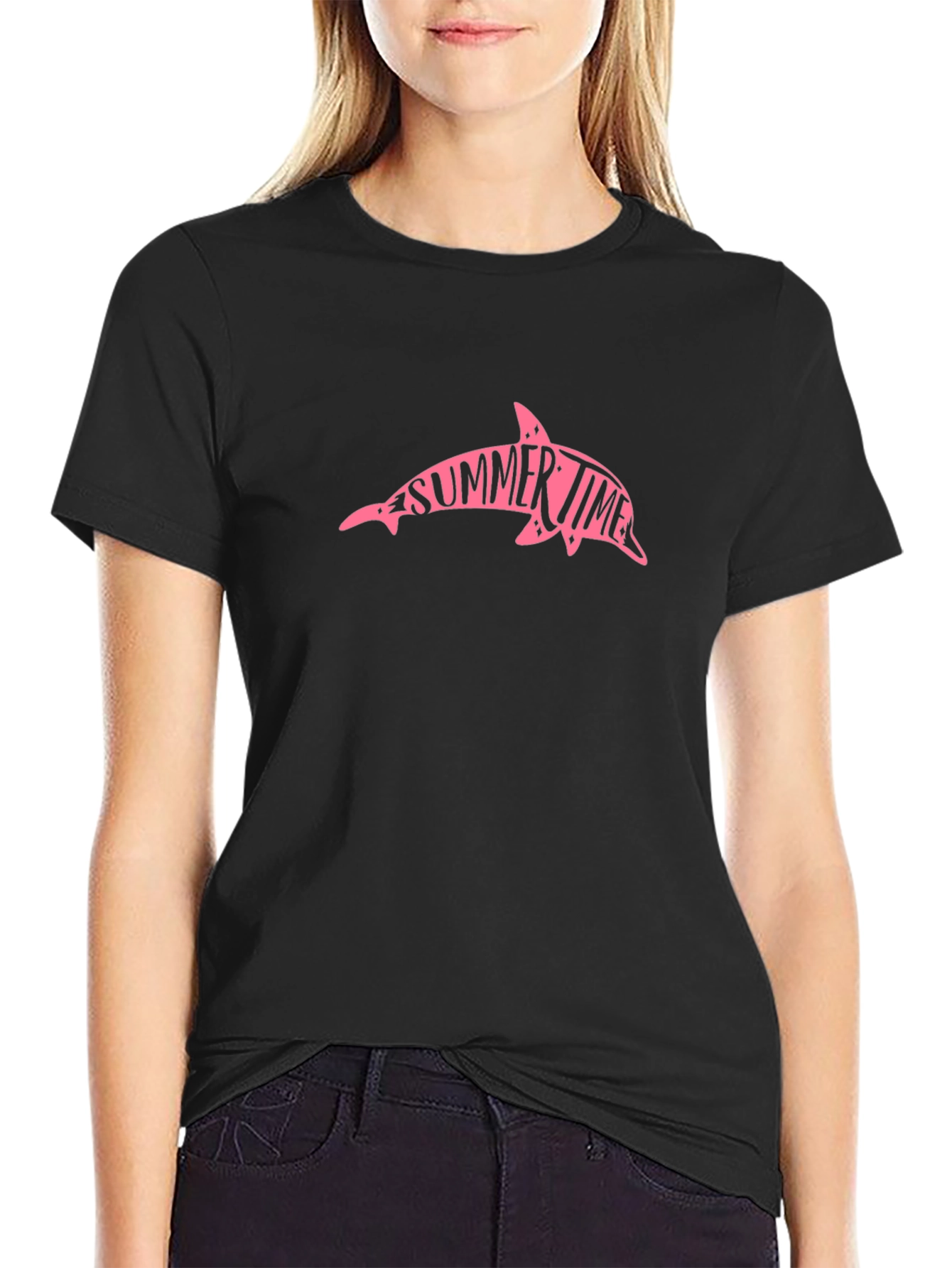 Black Summer Time Dolphin Black T-Shirt view 2