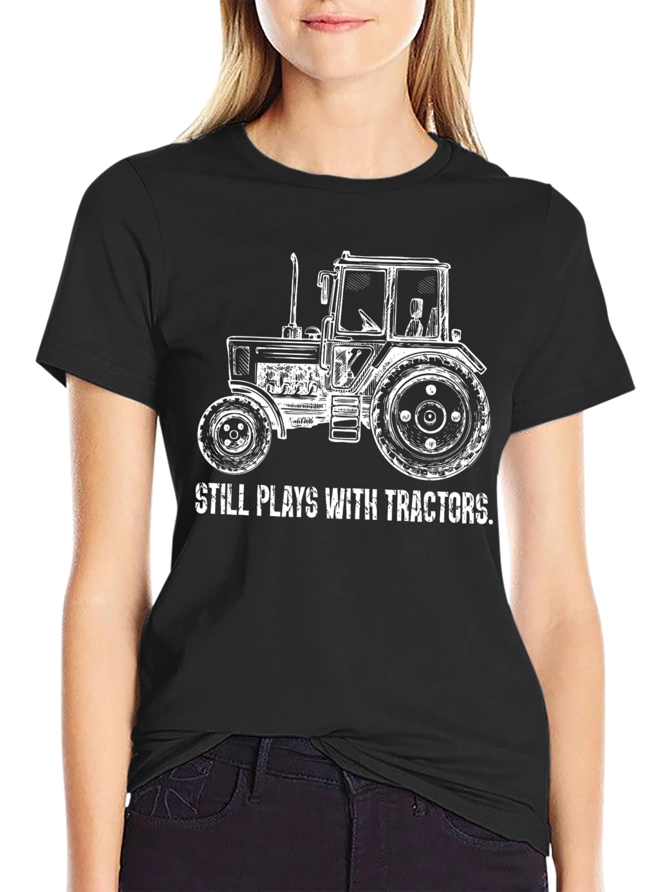 Black Still Plays with Tractors Graphic Tee view 2
