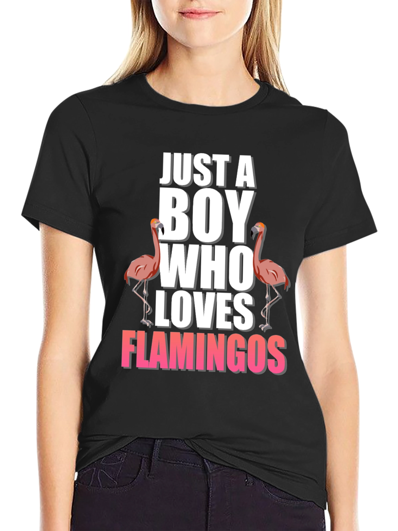 Black Boy Who Loves Flamingos T-Shirt view 2