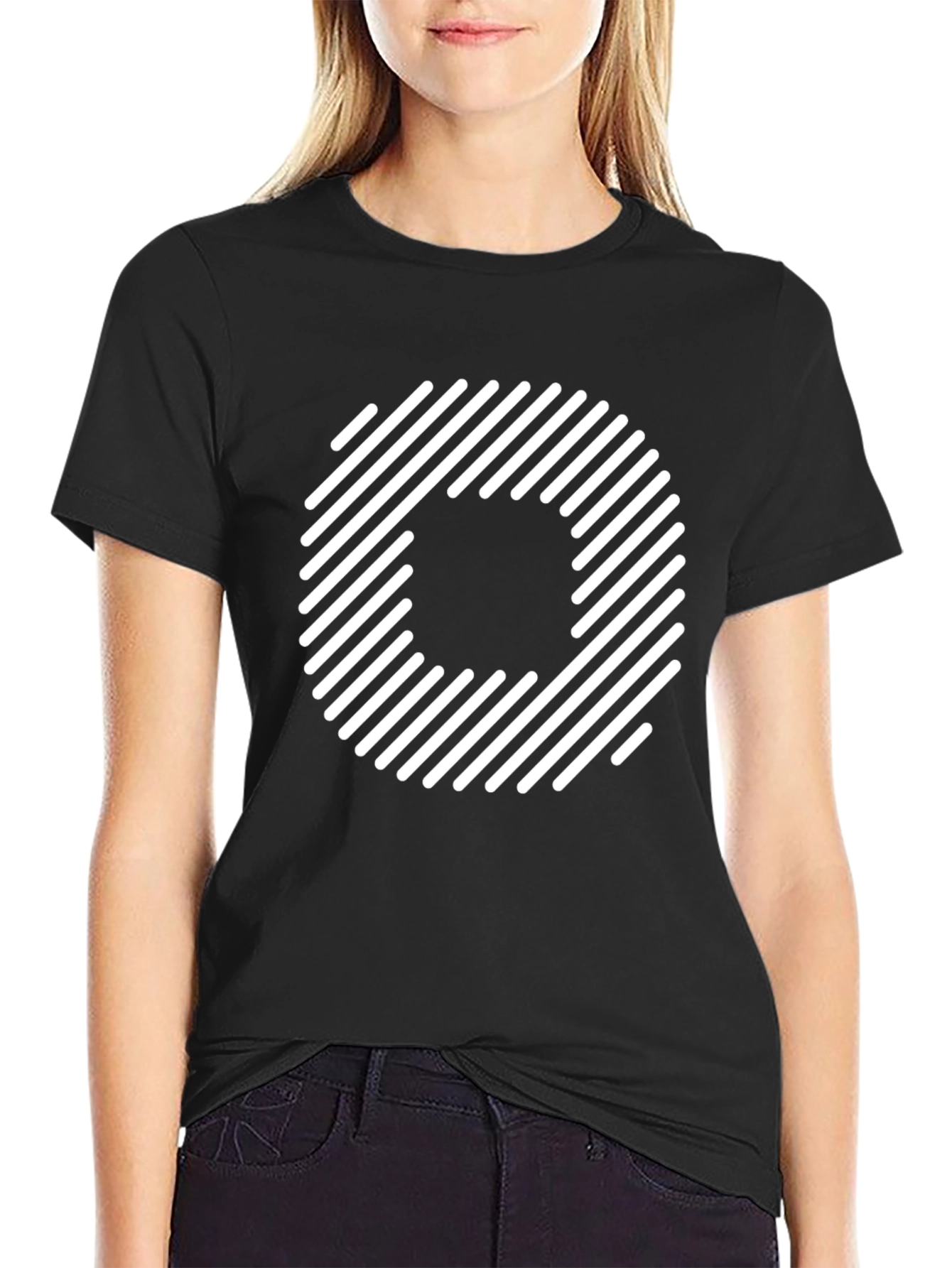 Black Striped O Graphic Tee - Modern Black T-Shirt view 2