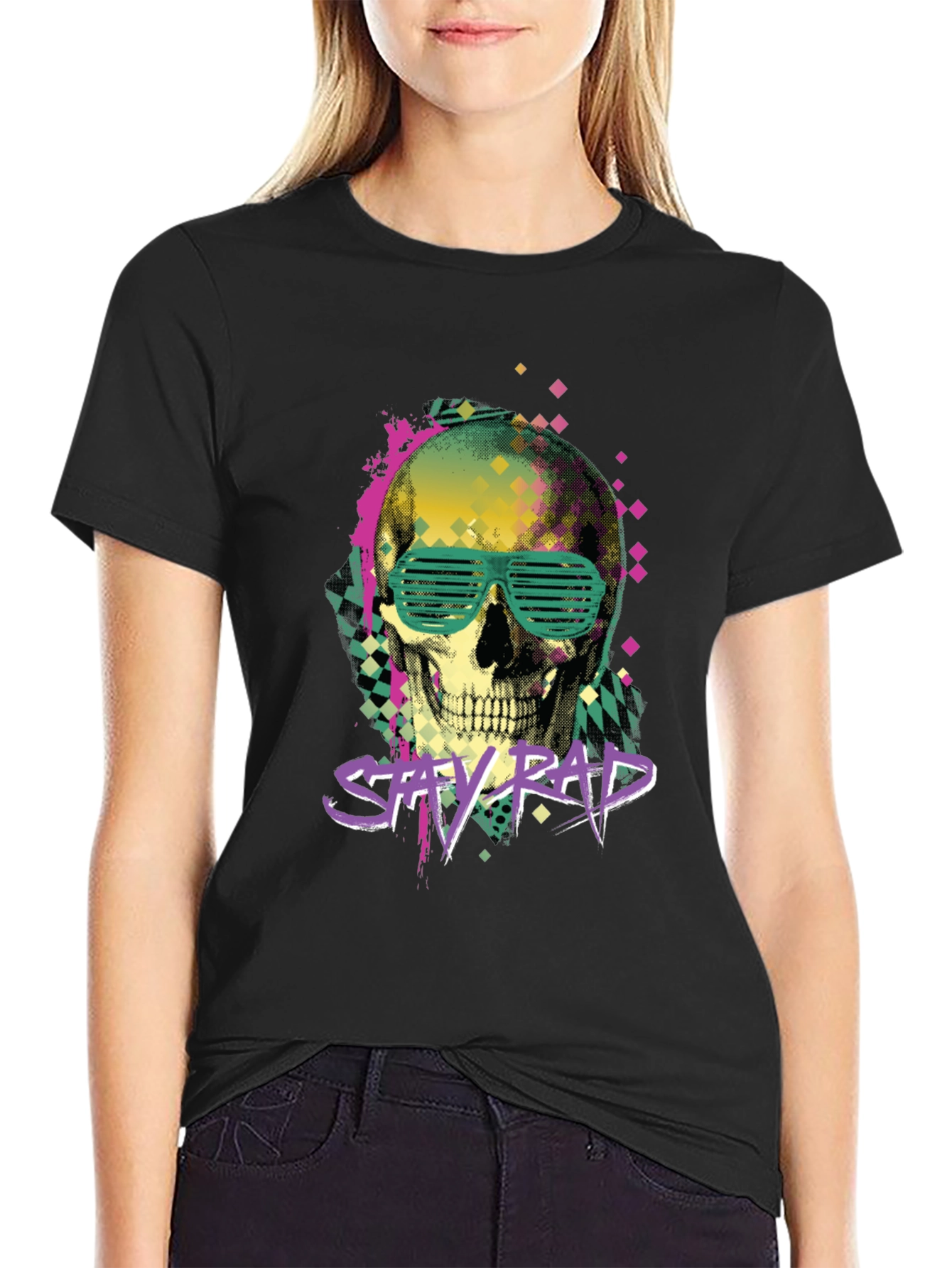 Black Stay Rad Graphic Tee - Skull & Shutter Shades view 2