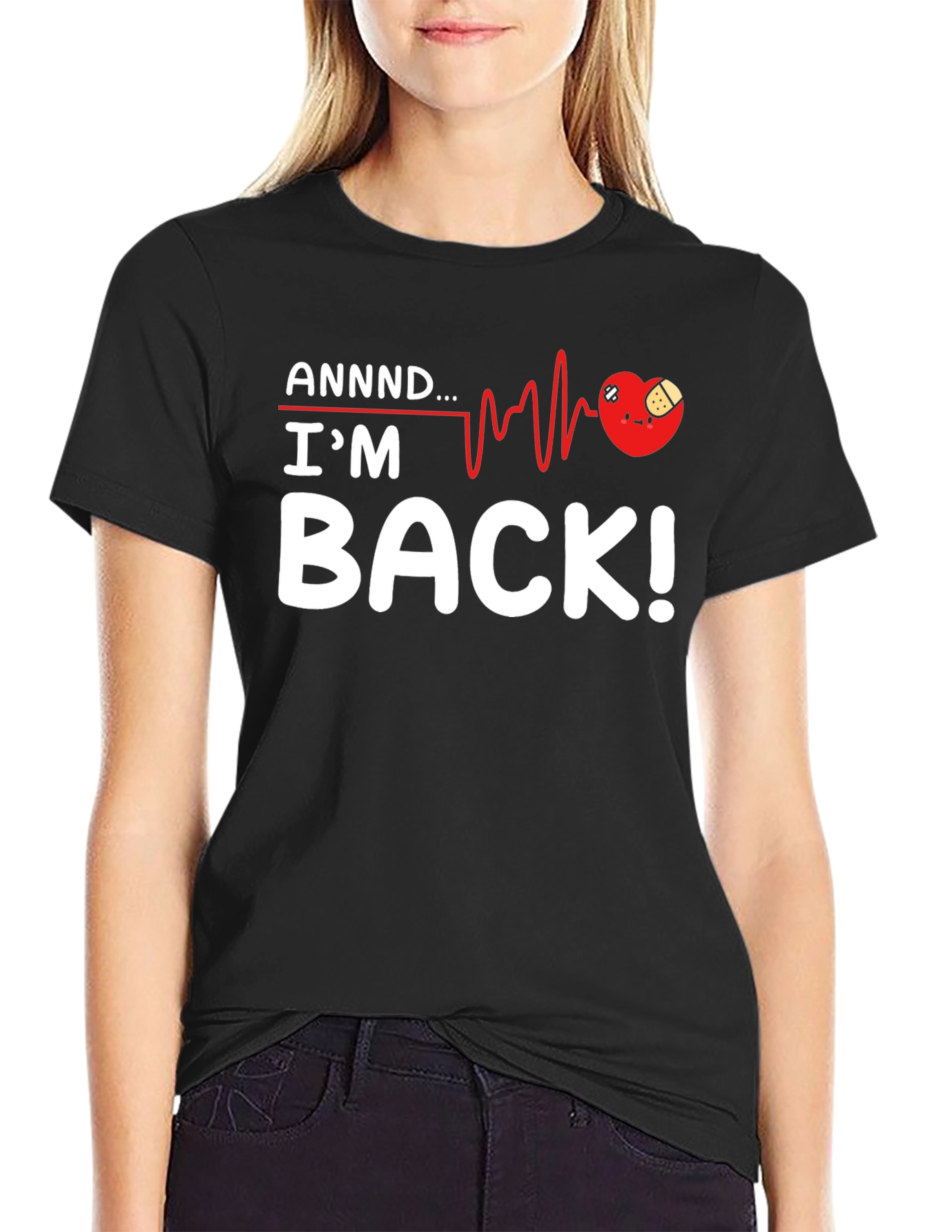 Black I'm Back! Heartbeat Recovery Graphic Tee view 2