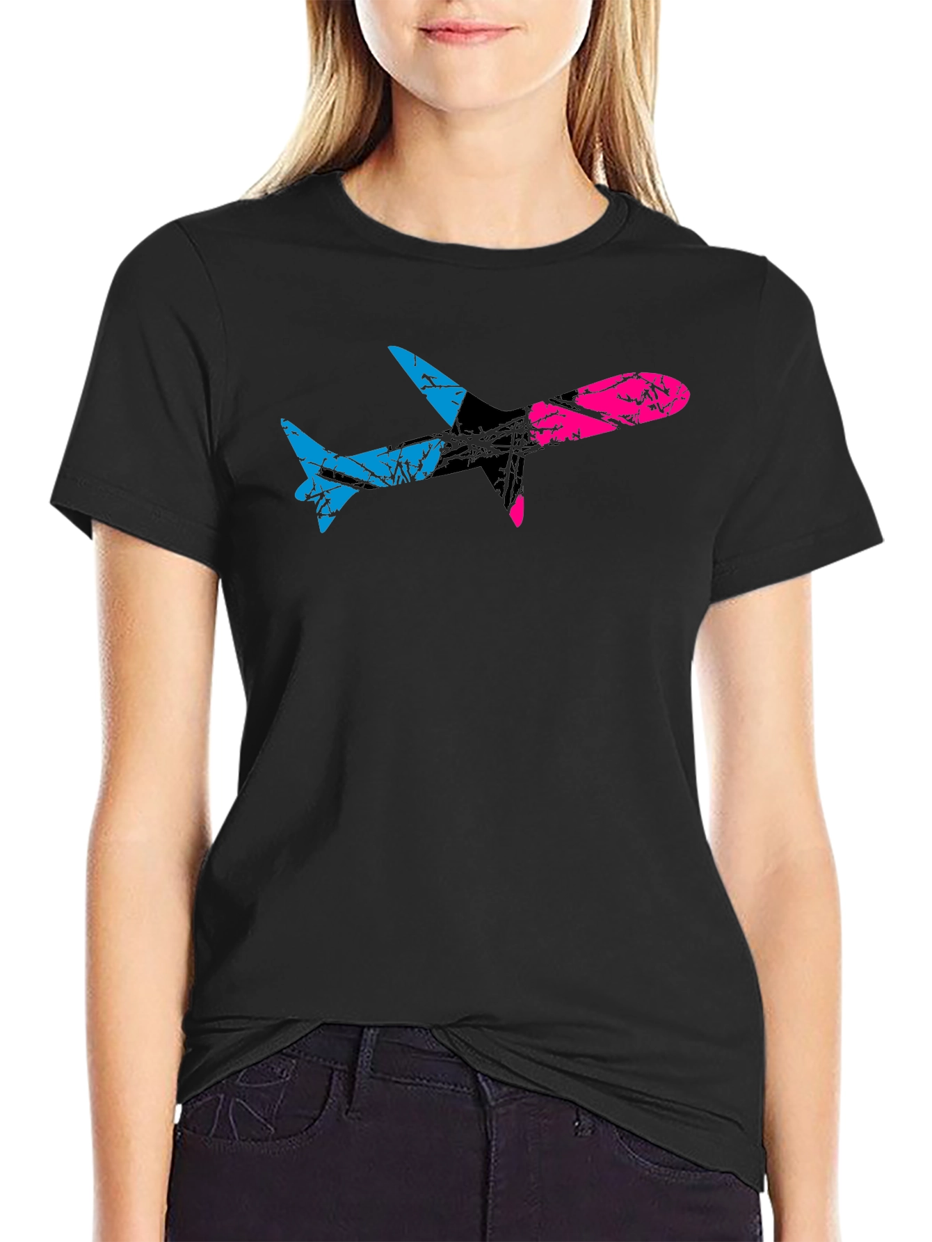 Black Bi-Color Airplane Graphic Tee view 2