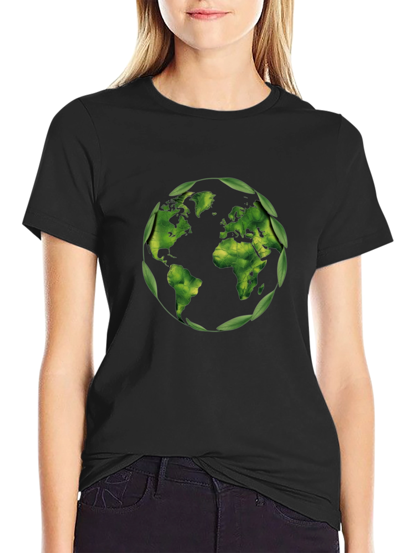 Black Eco-Friendly World Map T-Shirt - Black view 2