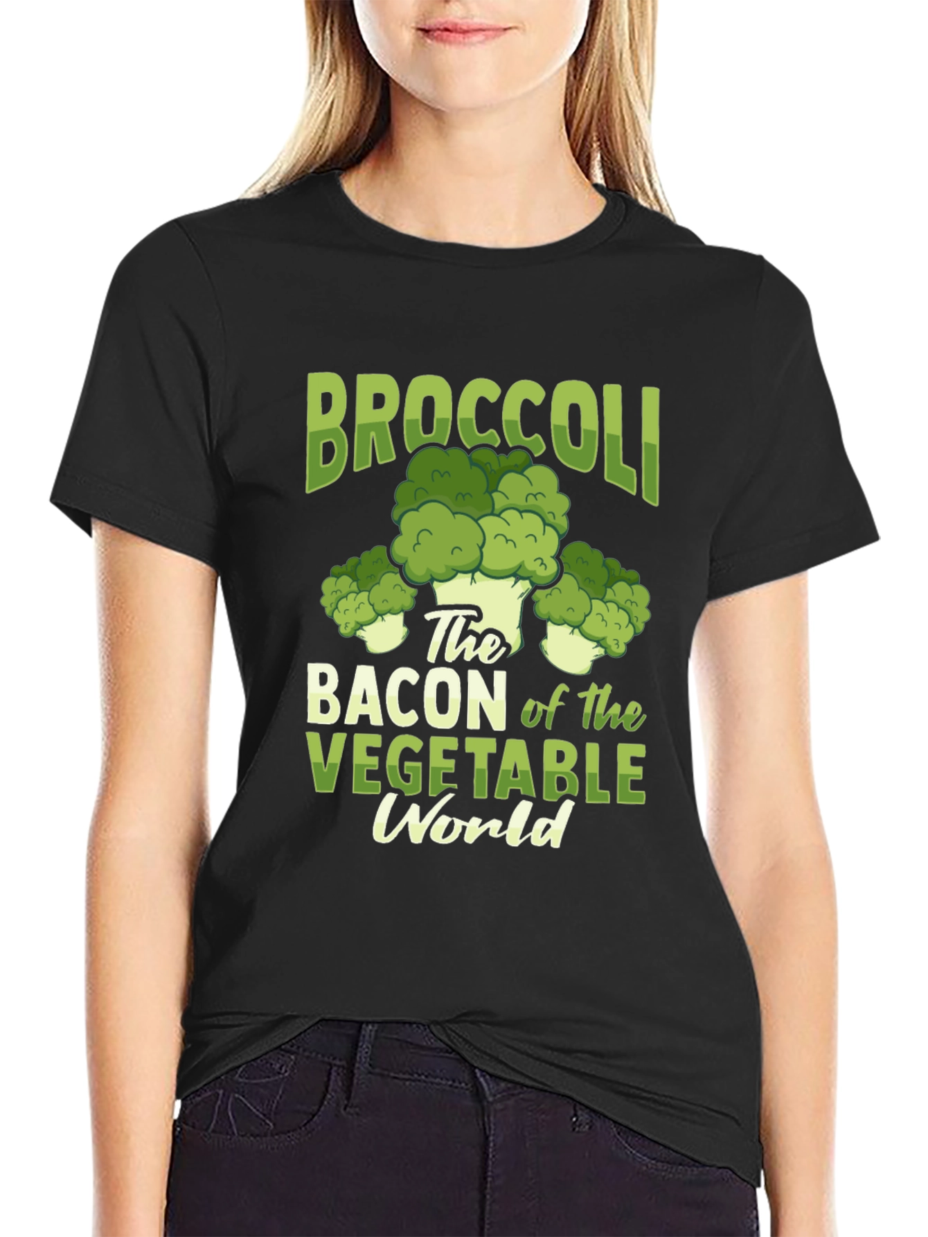 Black Broccoli Bacon Vegetable World Graphic Tee view 2