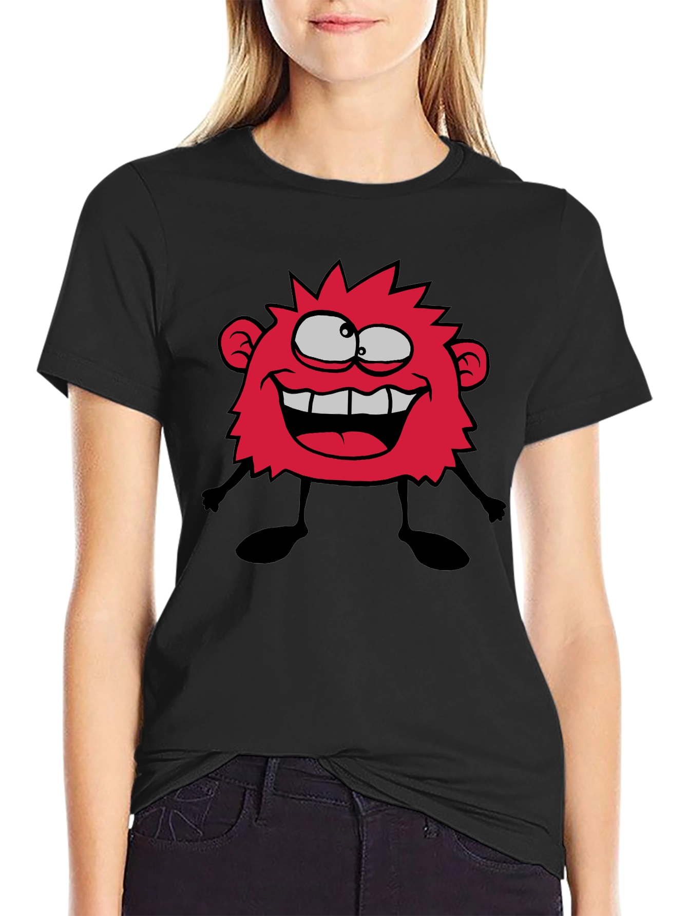 Black Funny Monster Graphic T-Shirt - Casual Black Tee view 2