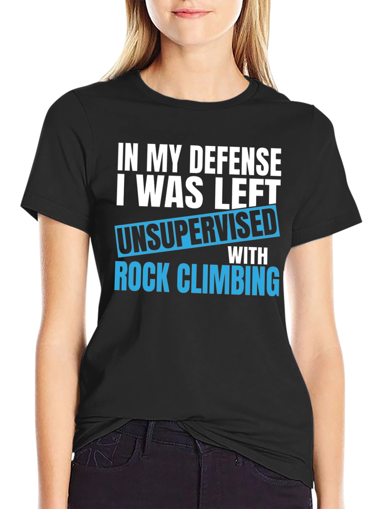 Black Funny Rock Climbing T-Shirt - Unsupervised Defense view 2