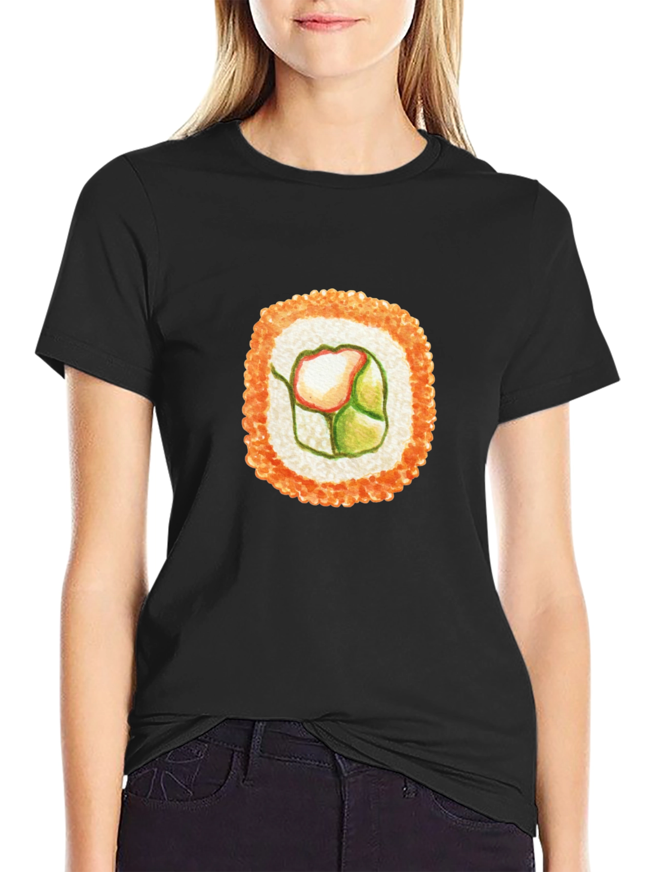 Black Sushi Roll Graphic Tee - Black Cotton T-Shirt view 2