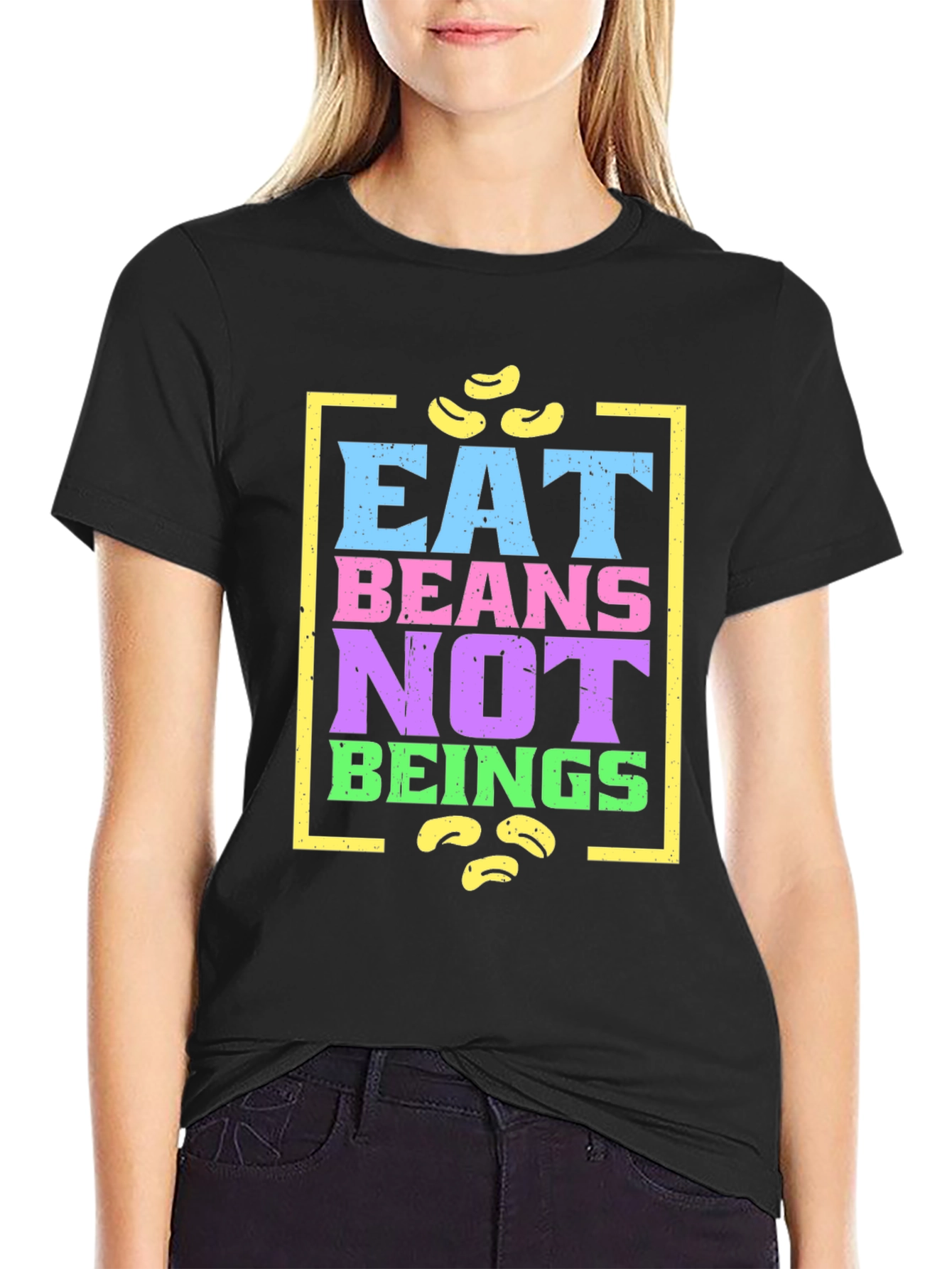 Black Eat Beans Not Beings Graphic T-Shirt view 2