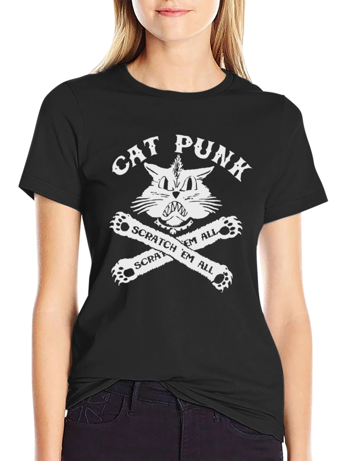 Black Cat Punk T-Shirt - Scratch 'Em All! view 2