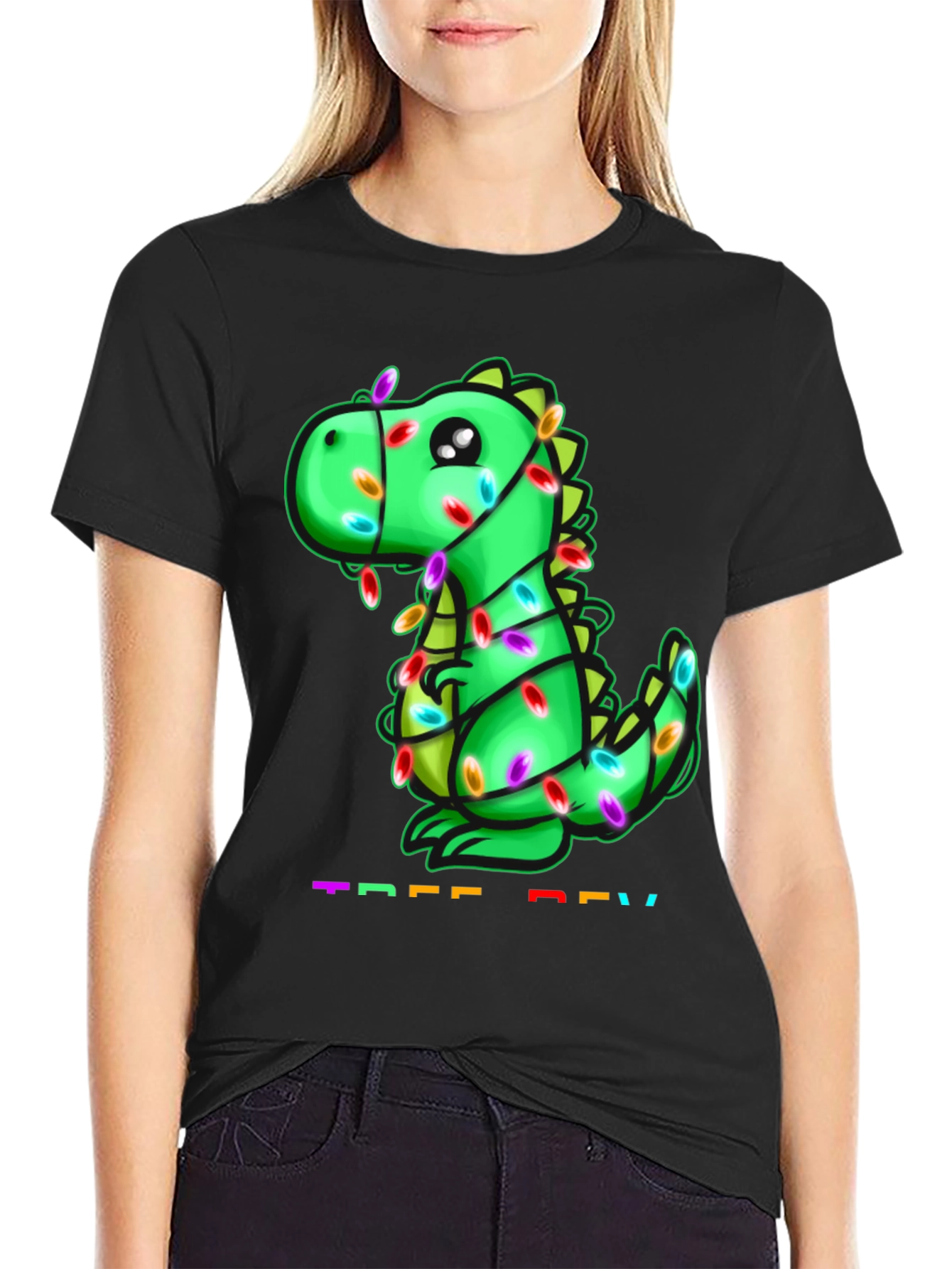 Black Festive Dino T-Shirt view 2
