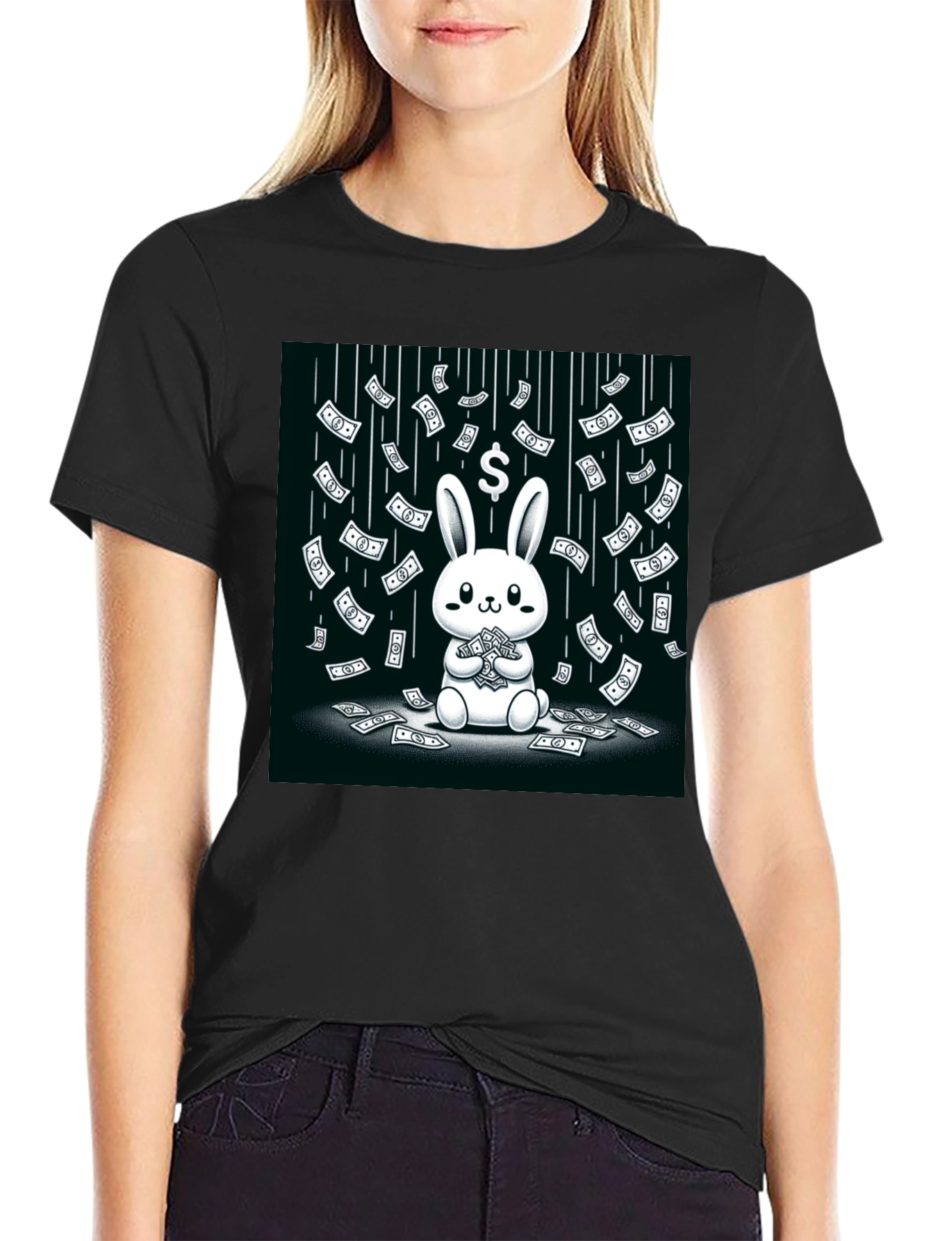 Black Money Bunny Black T-Shirt view 2