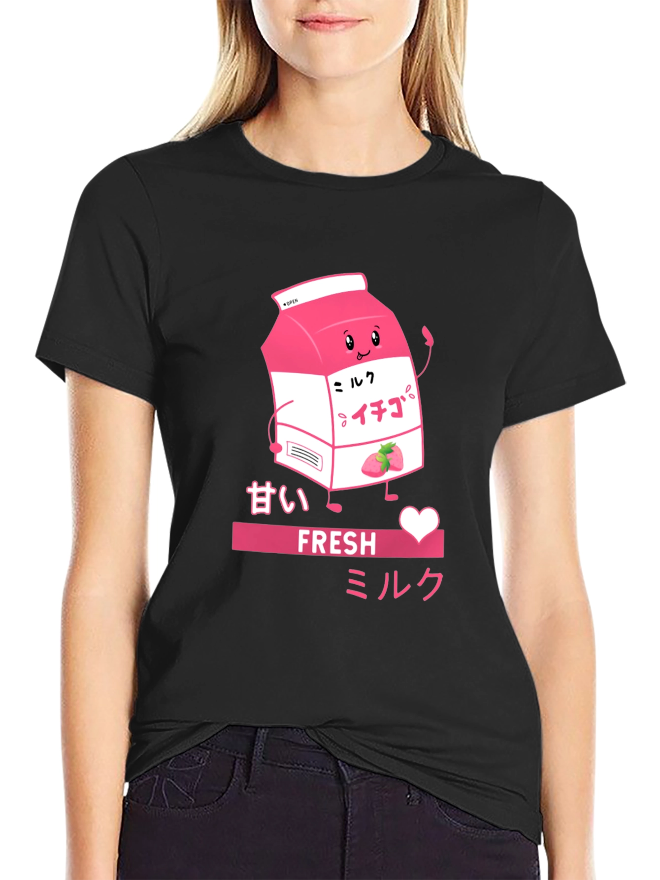 Black Kawaii Strawberry Milk T-Shirt - Fresh Milk Tee view 2