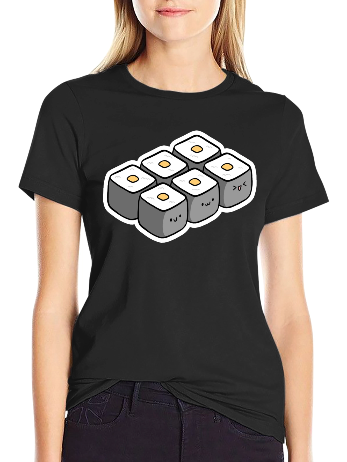Black Cute Sushi Roll T-Shirt - Black view 2