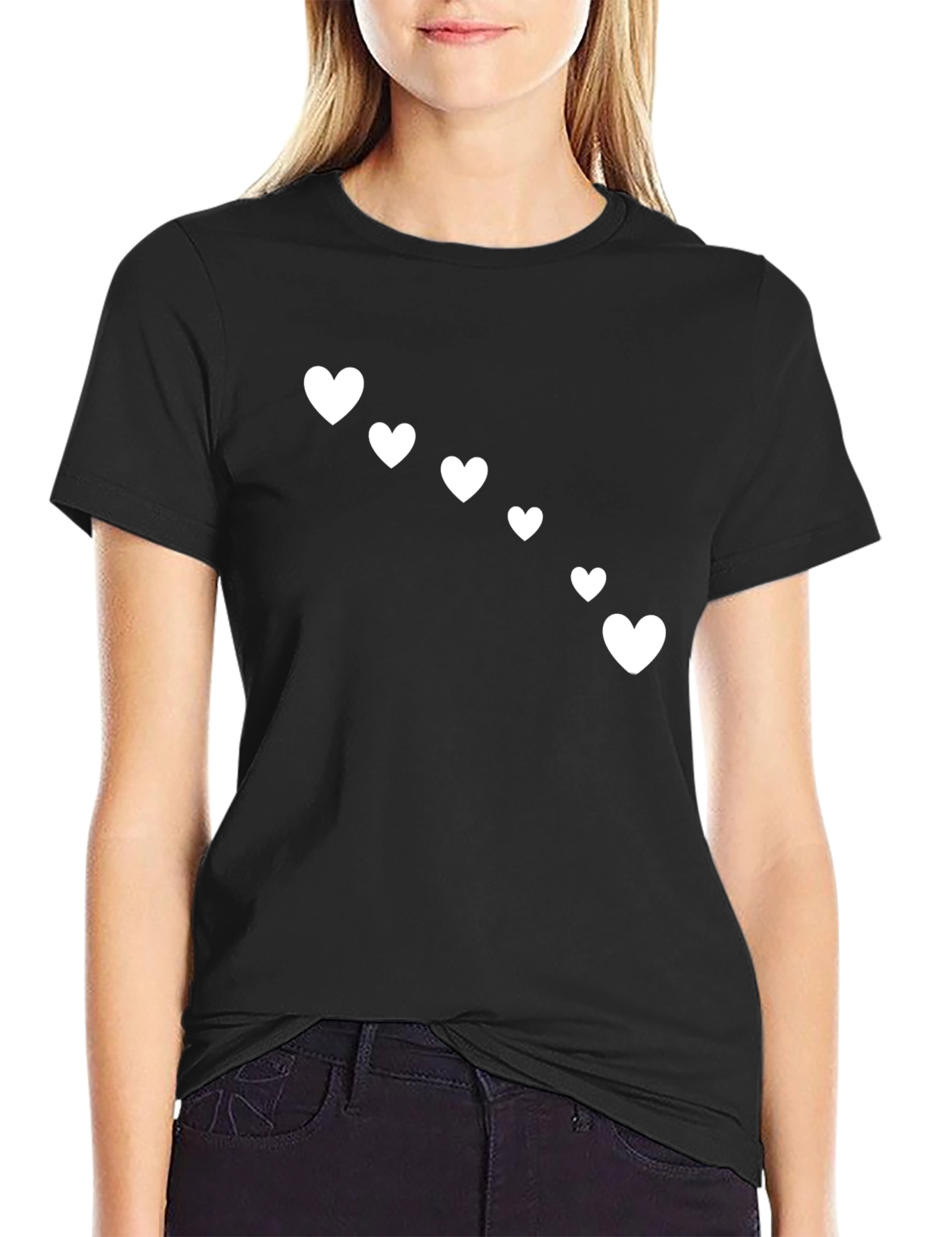 Black Heart Print Black Casual T-Shirt view 2