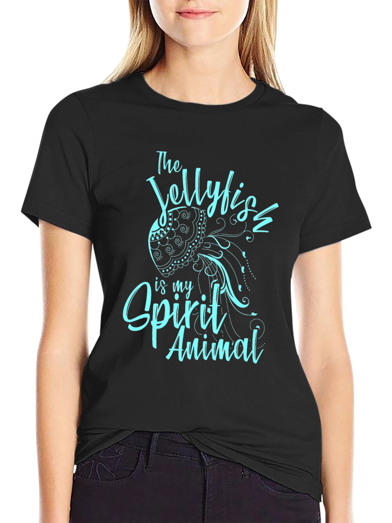 Black Jellyfish Spirit Animal T-Shirt - Black Graphic Tee view 2