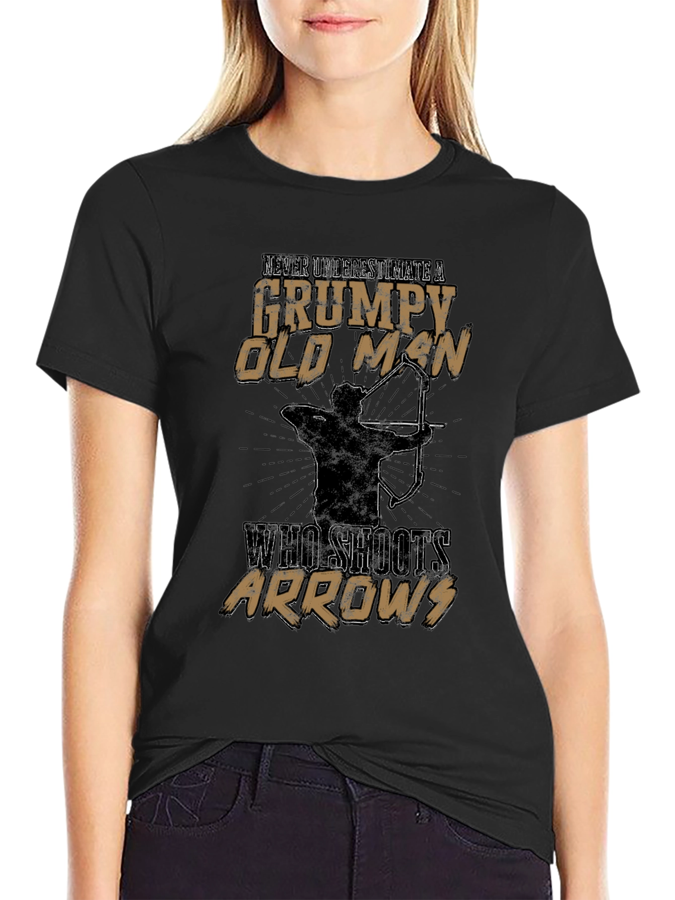 Black Grumpy Old Man Archery T-Shirt view 2