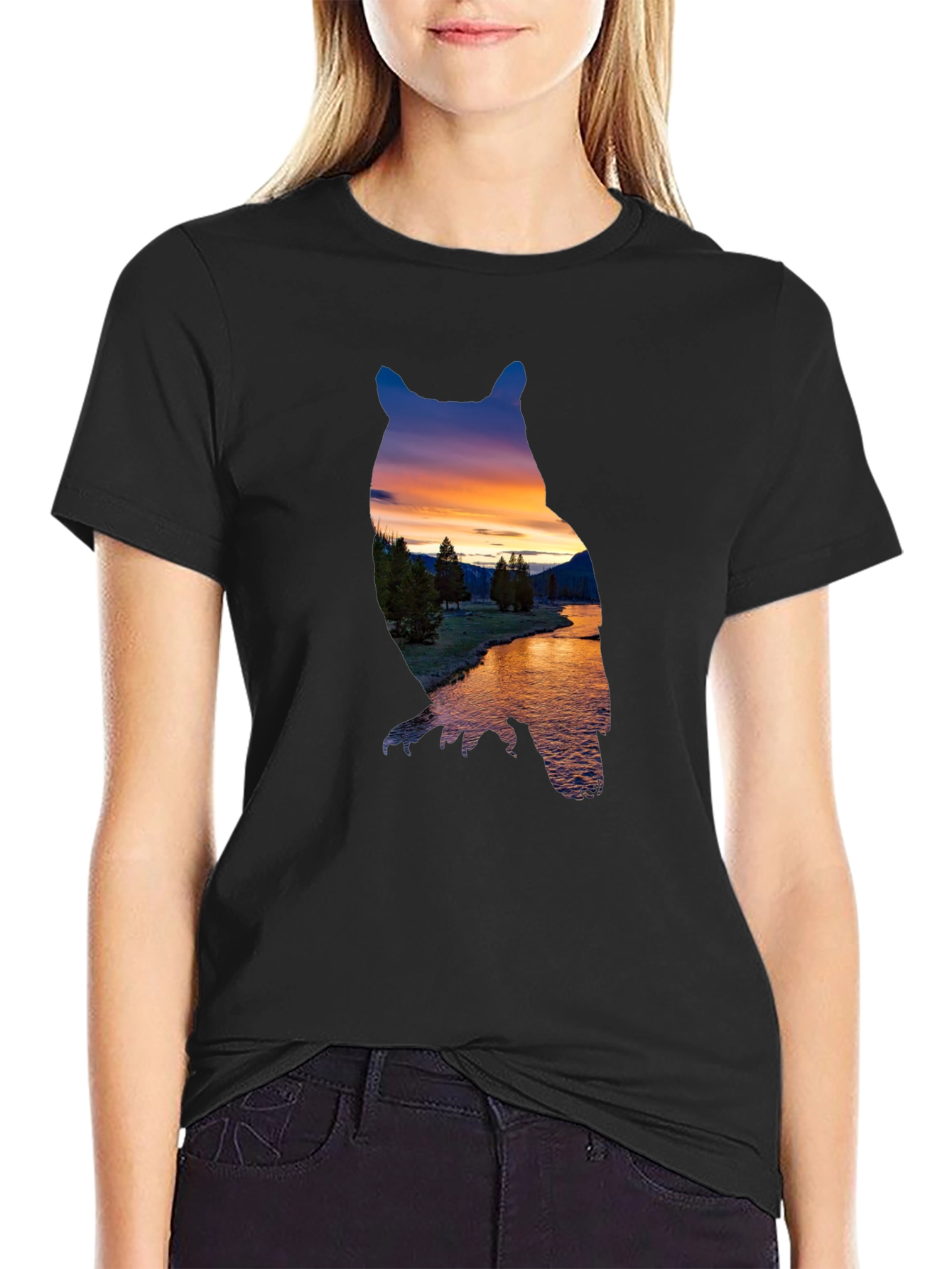Black Owl Sunset Graphic Tee view 2