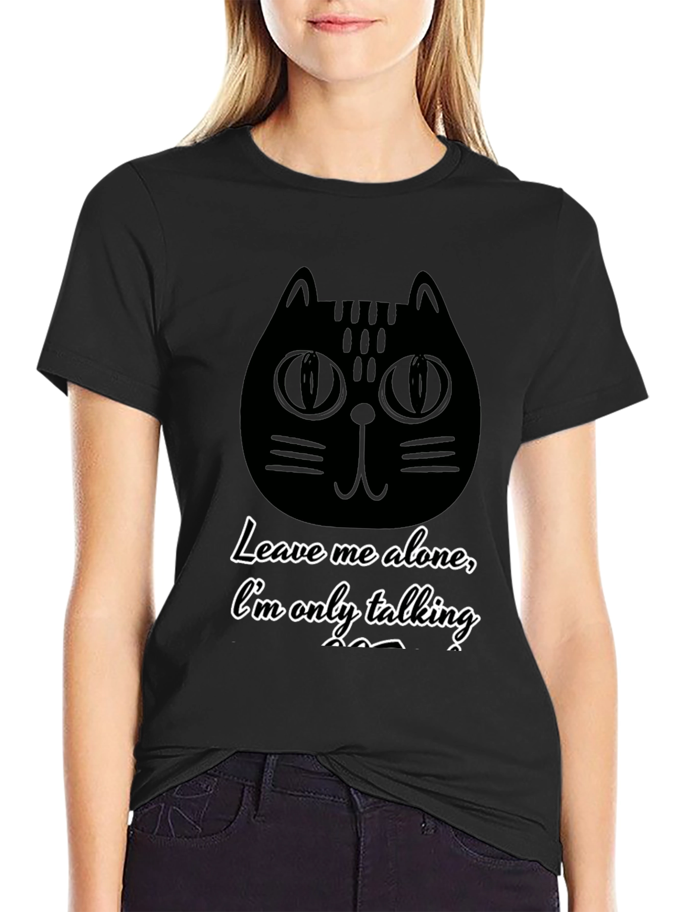 Black Funny Cat Graphic T-Shirt - Leave Me Alone view 2