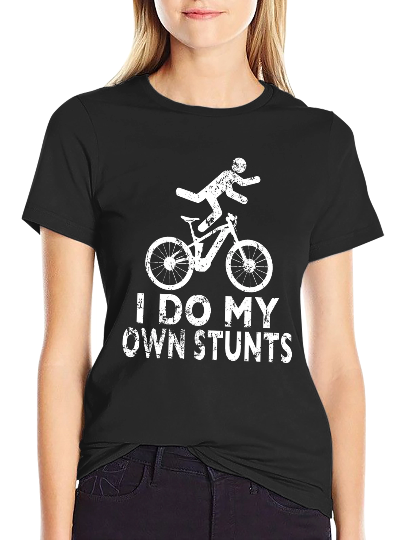 Black I Do My Own Stunts Funny Graphic Tee view 2