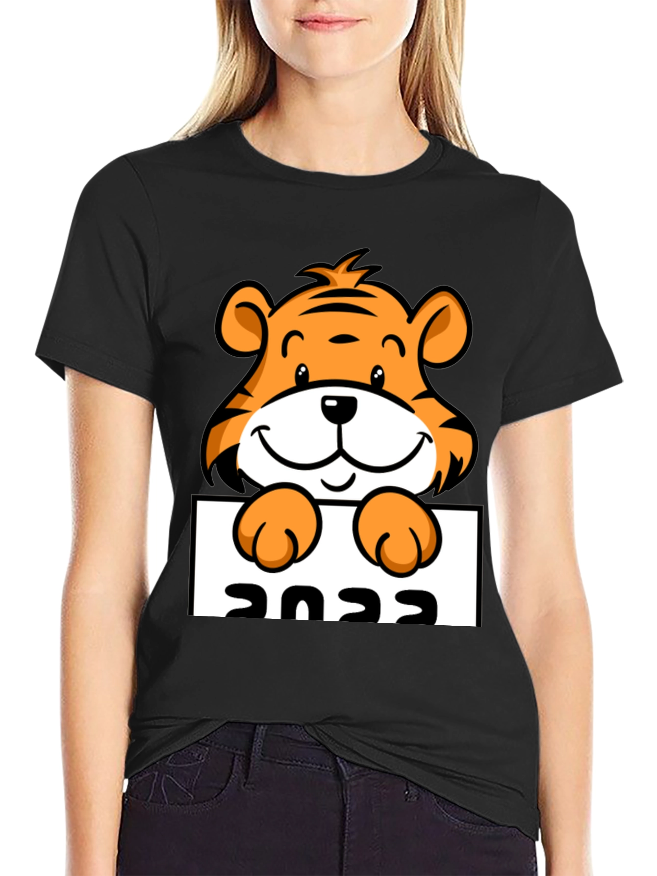 Black Cute Tiger 2022 Graphic Tee - Black view 2