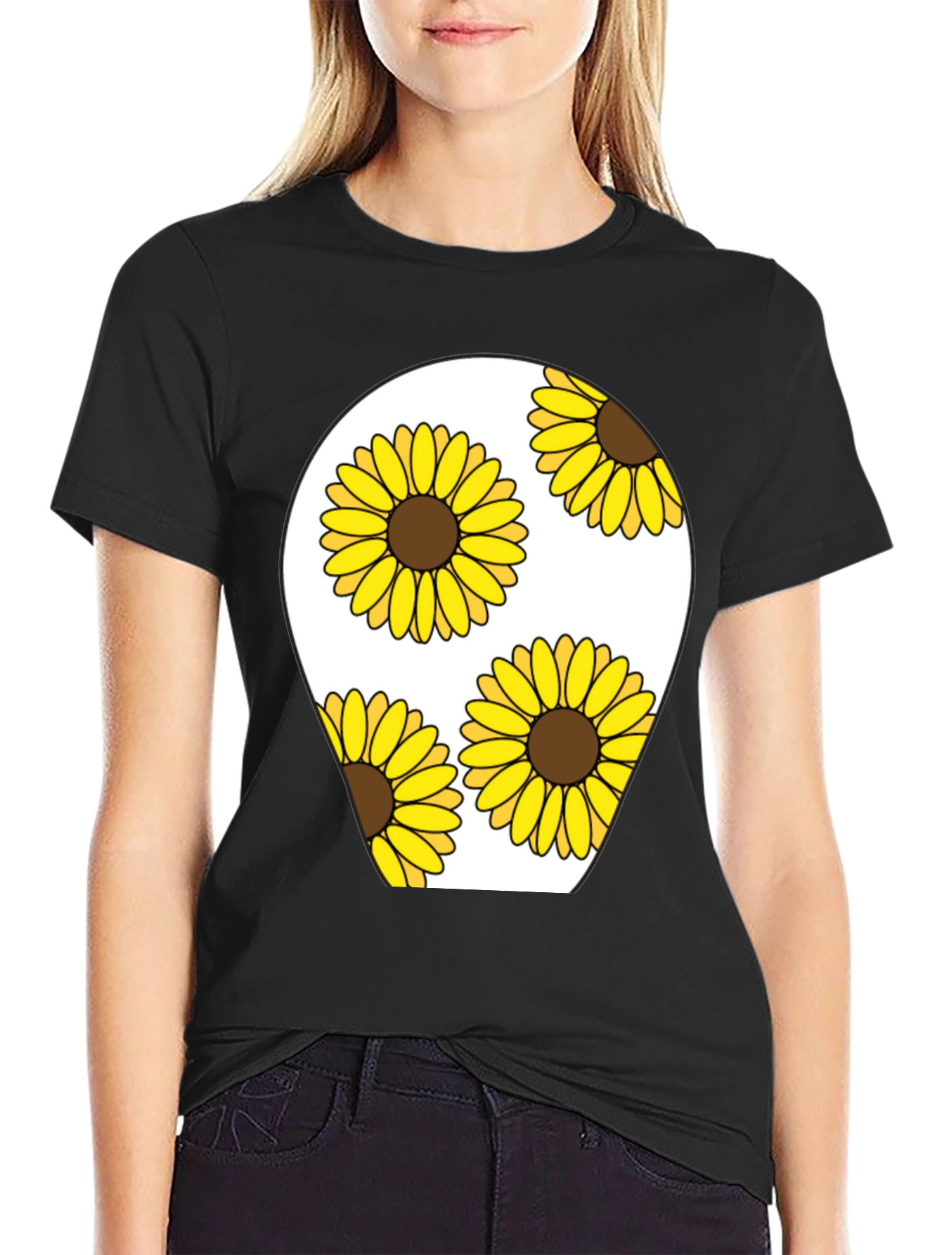 Black Sunflower Graphic Print Black T-Shirt view 2