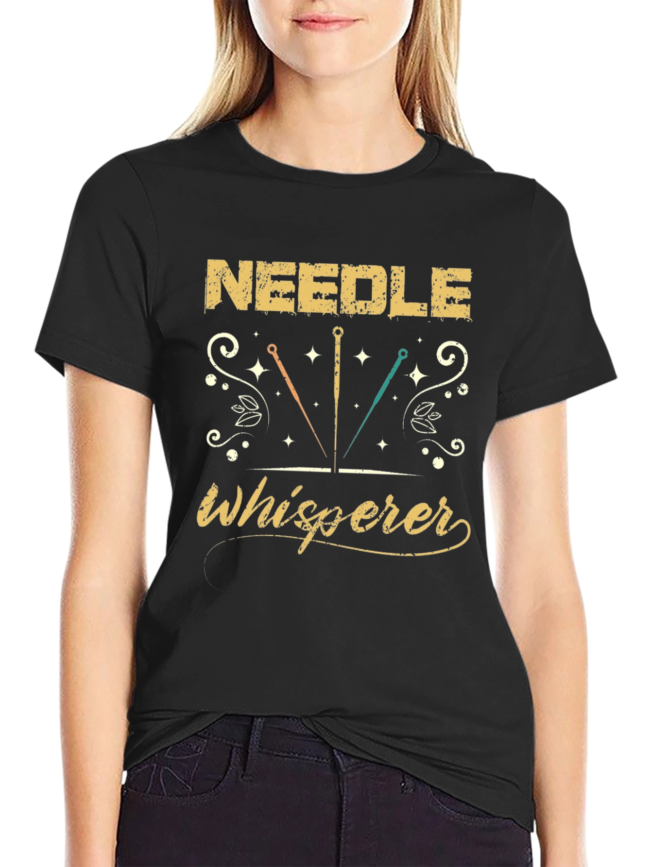Black Needle Whisperer Black T-Shirt view 2