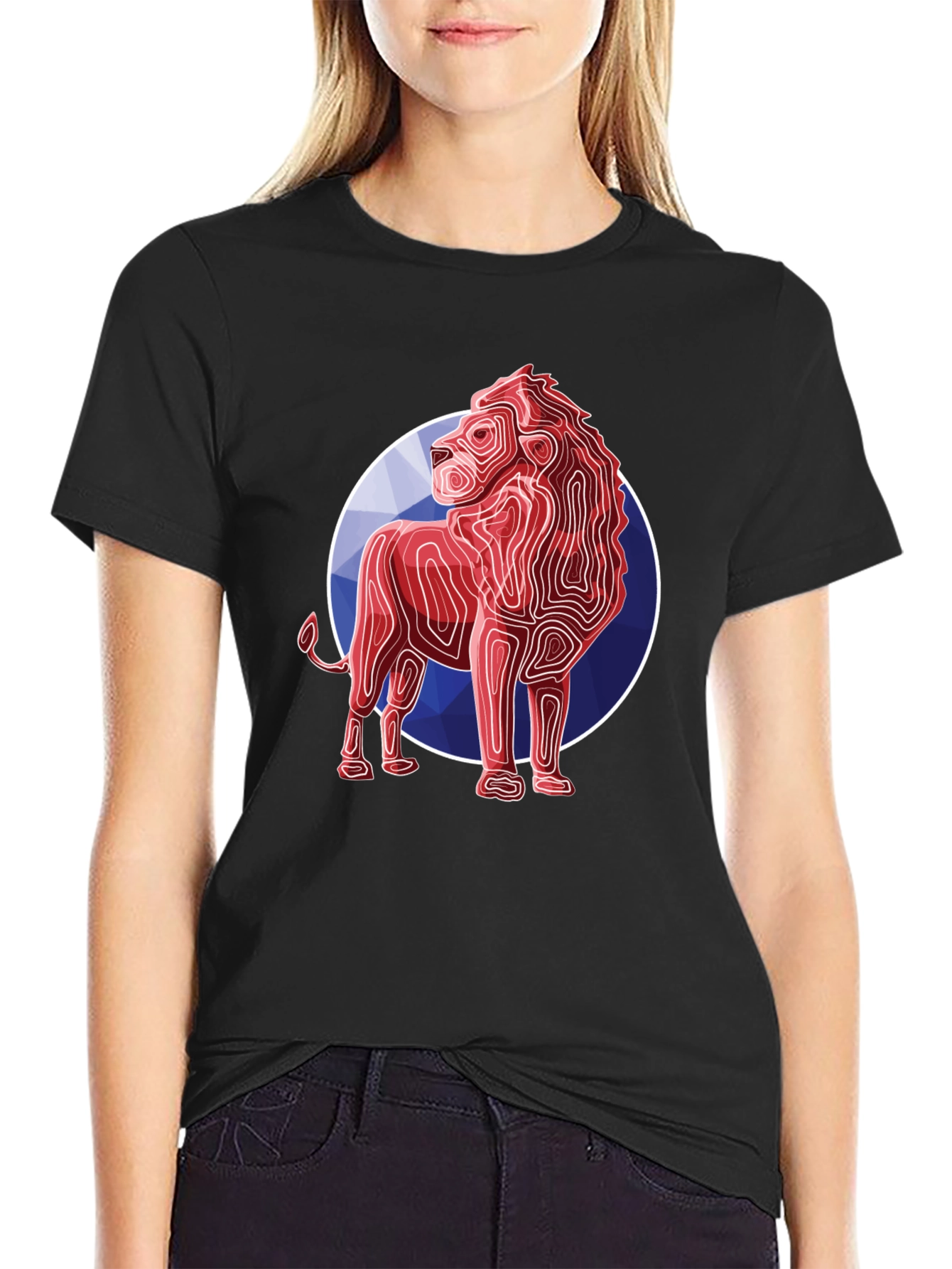 Black Geometric Lion Graphic Tee - Modern Style view 2