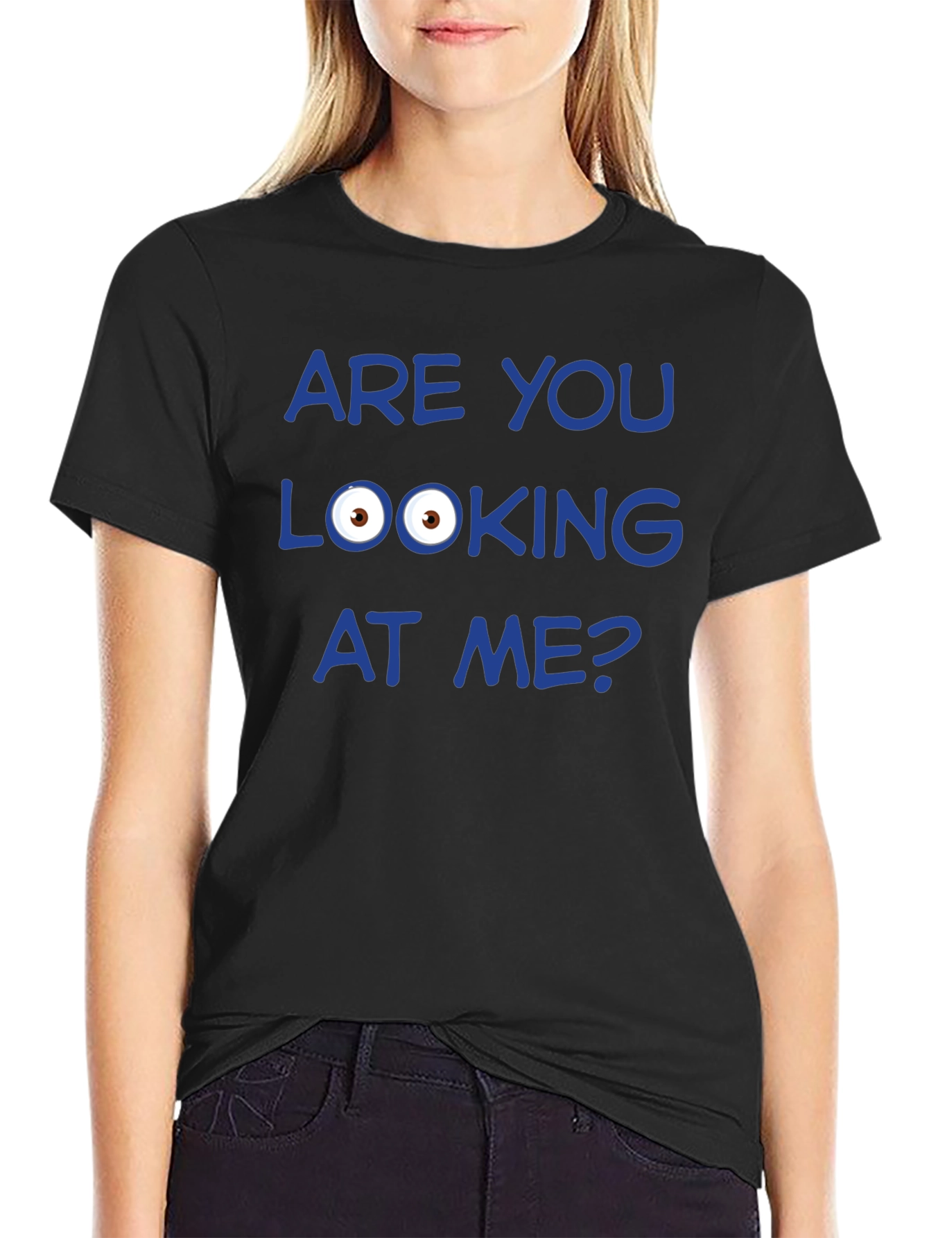 Black Funny Graphic T-Shirt - Are You Looking at Me? view 2