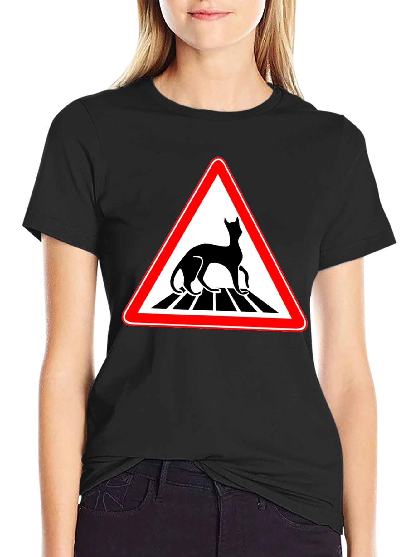 Black Cat Crossing Black T-Shirt view 2