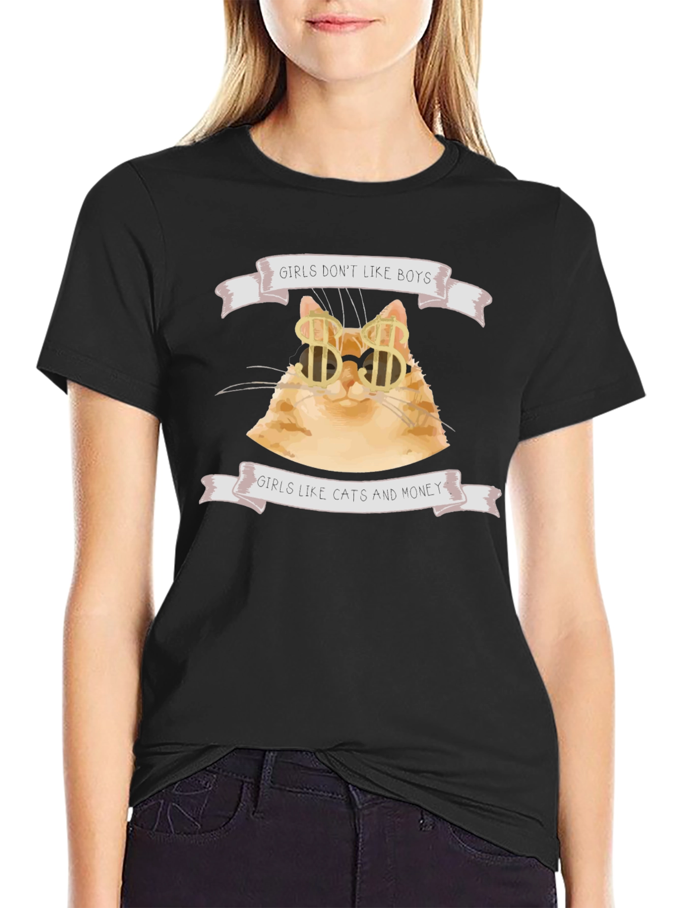 Black Girls Like Cats & Money Graphic Tee view 2