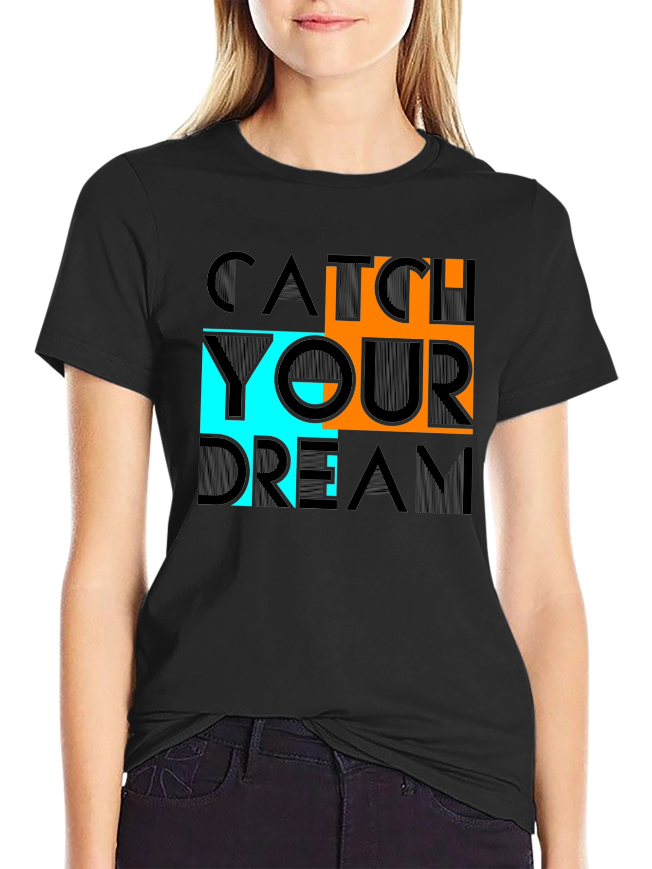 Black Catch Your Dream Graphic Tee - Black Cotton Casual Shirt view 2