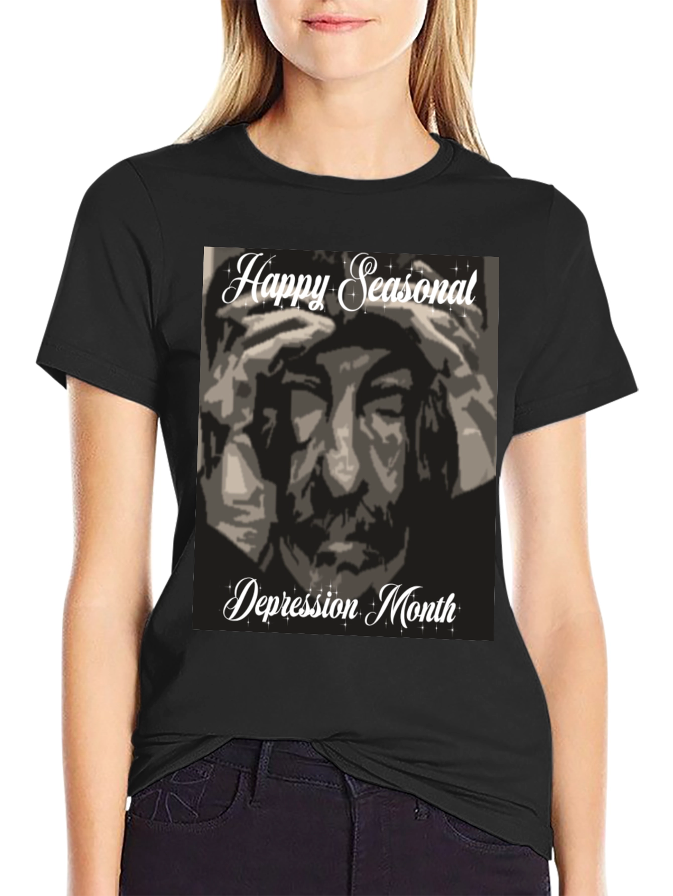 Black Happy Seasonal Depression Month T-Shirt view 2