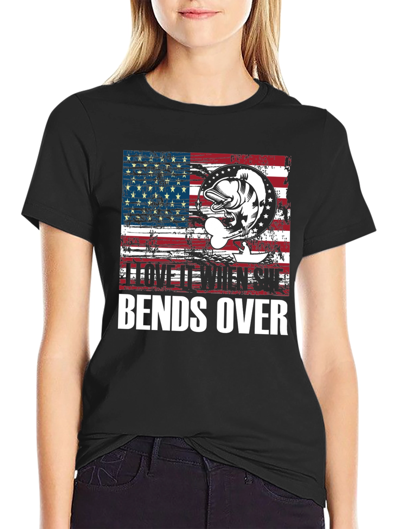 Black American Flag Fishing T-Shirt view 2