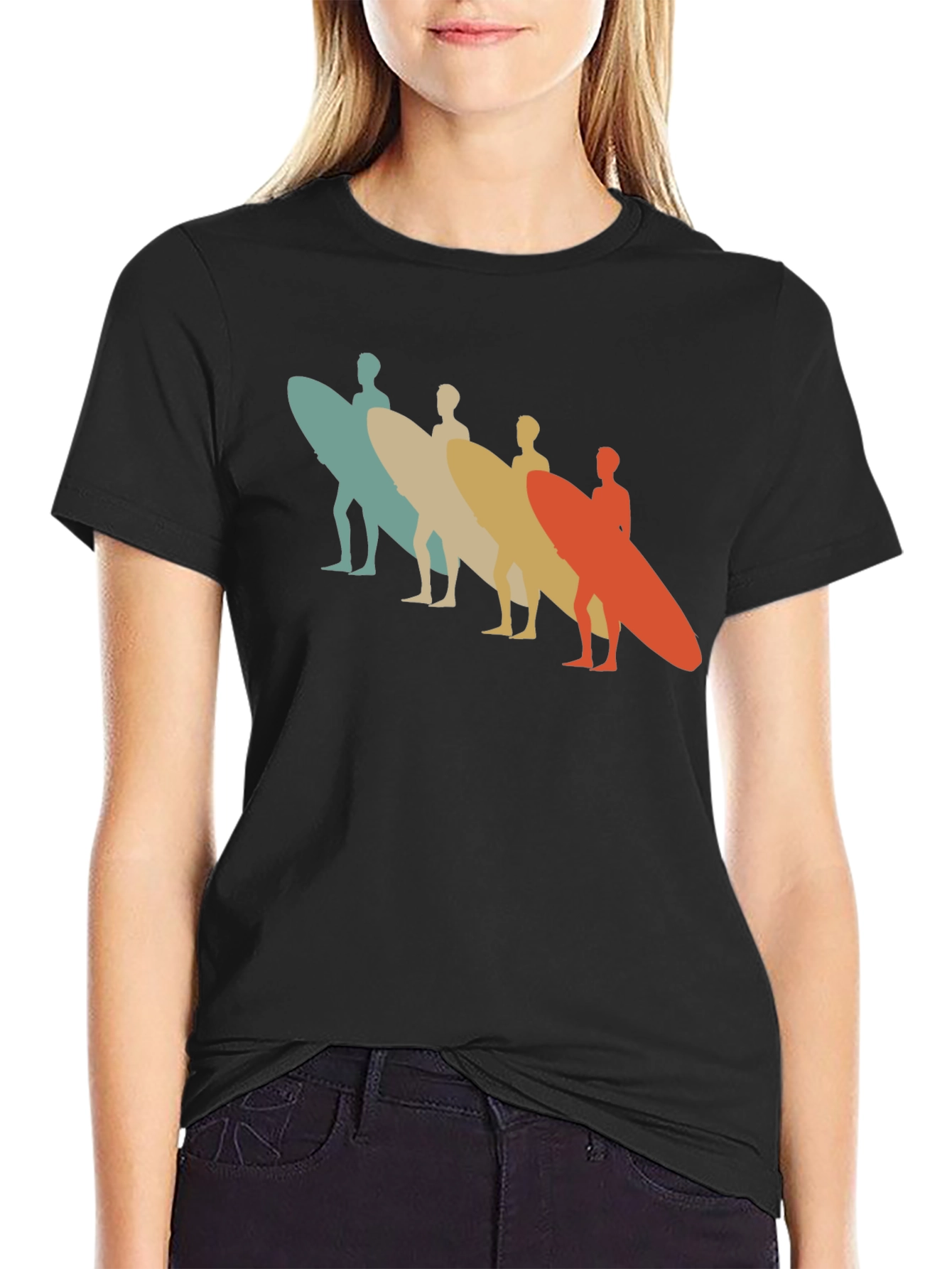 Black Retro Surfboard T-Shirt - Vintage Surfer Design view 2