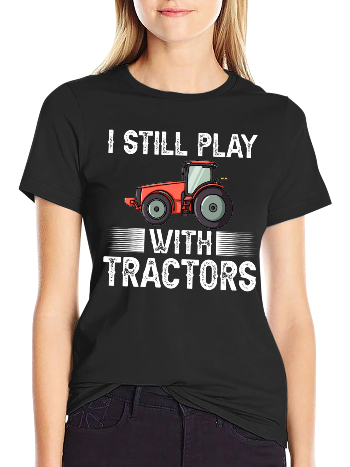 Black I Still Play With Tractors Graphic Tee view 2