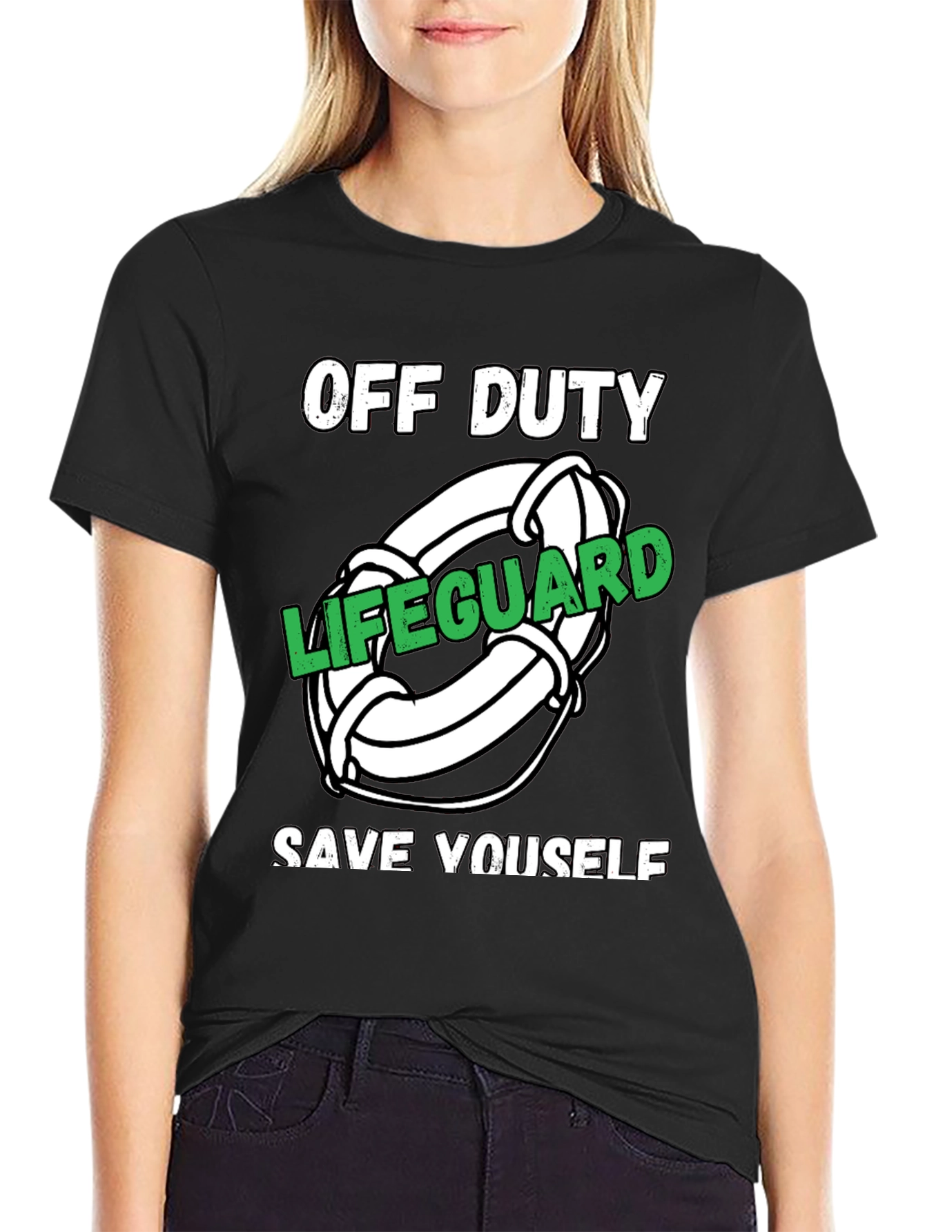 Black Off Duty Lifeguard Novelty Graphic T-Shirt view 2