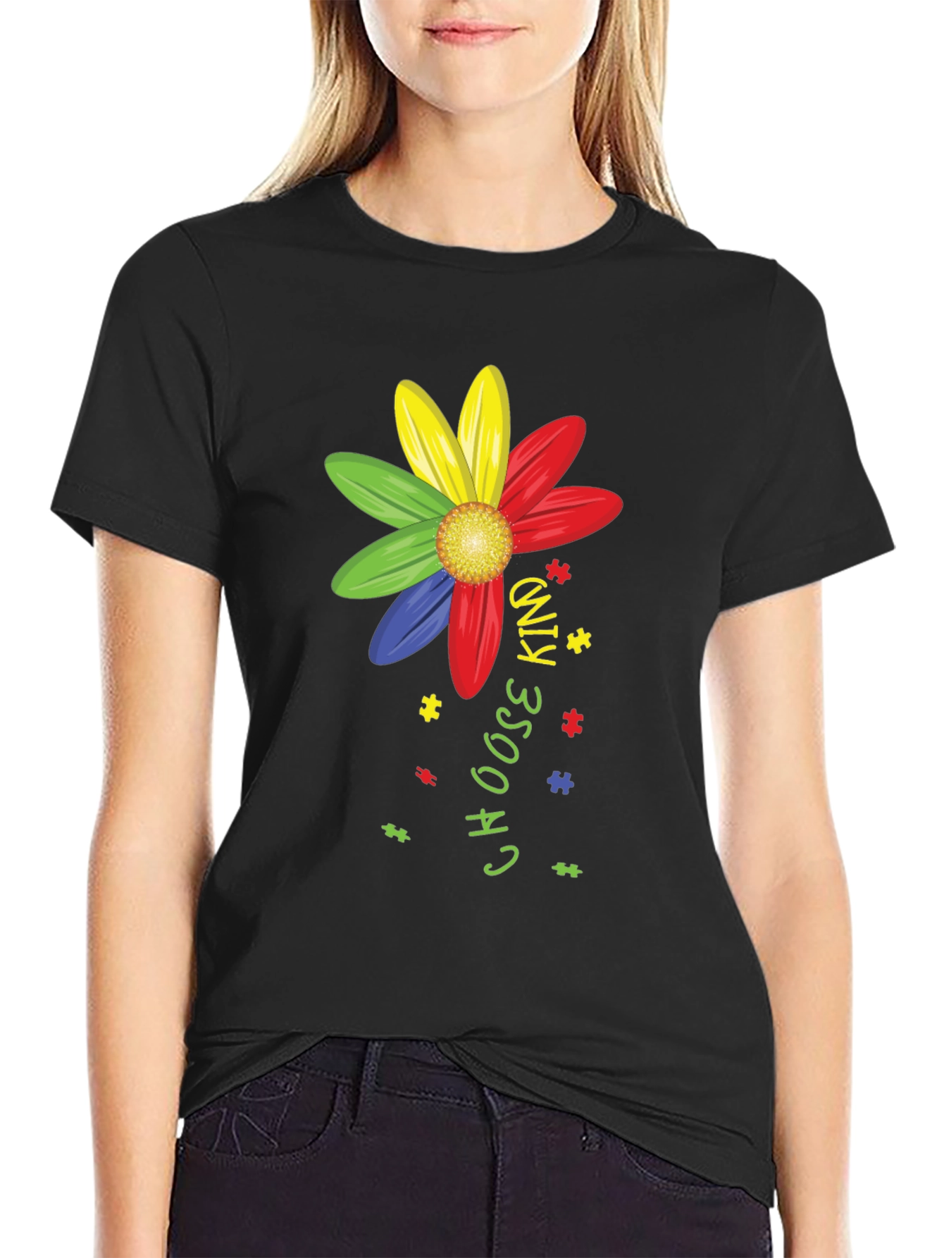 Black Choose Kind Autism Awareness T-Shirt view 2