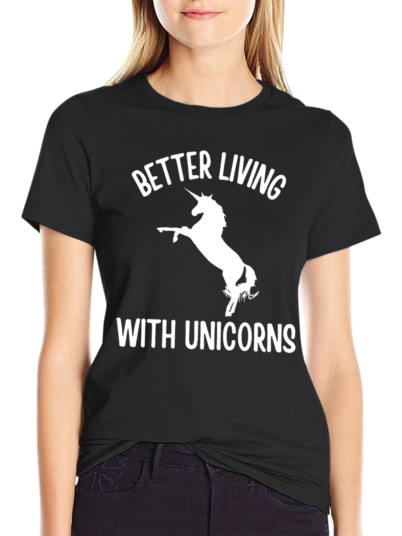Black Better Living With Unicorns Graphic T-Shirt view 2