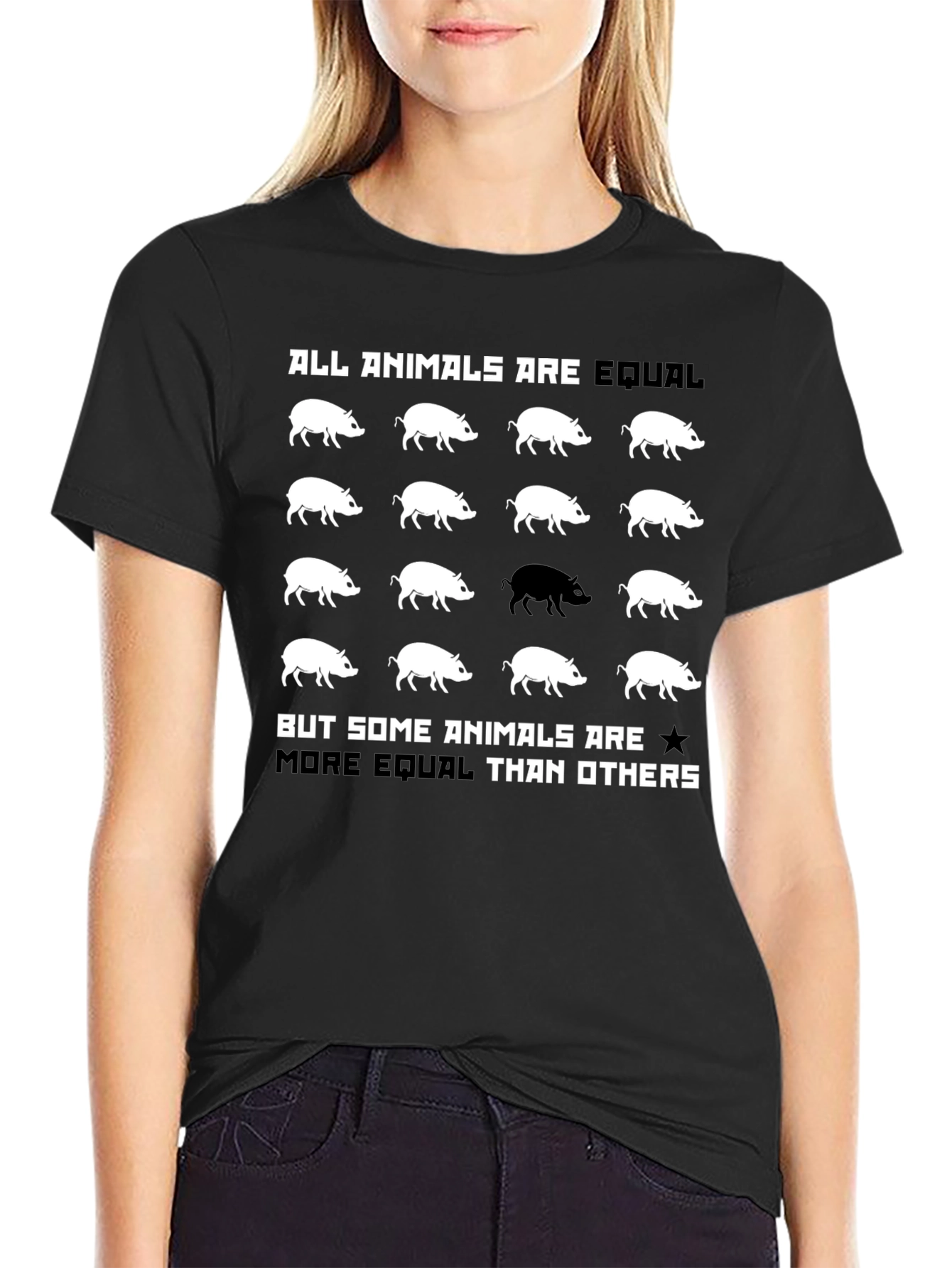 Black All Animals Are Equal Graphic Tee view 2