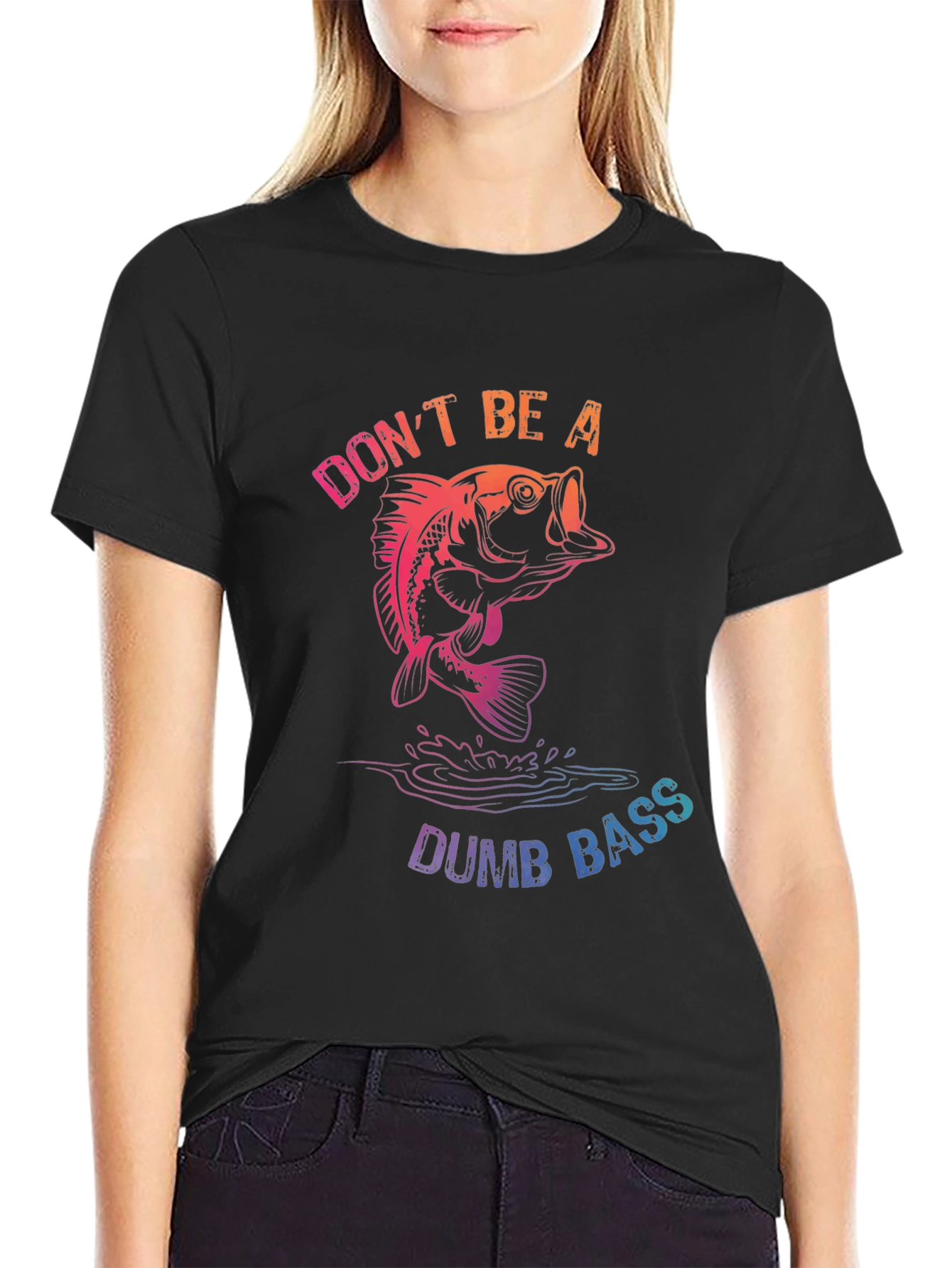 Black Don't Be a Dumb Bass T-Shirt - Fishing Humor view 2