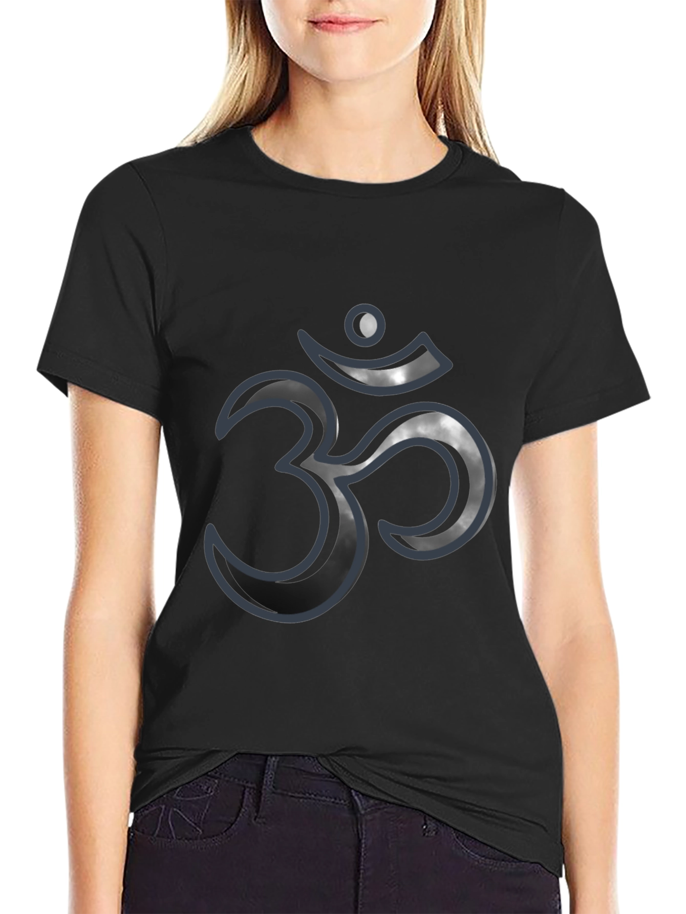 Black Men's Black T-Shirt with Om Symbol Design view 2
