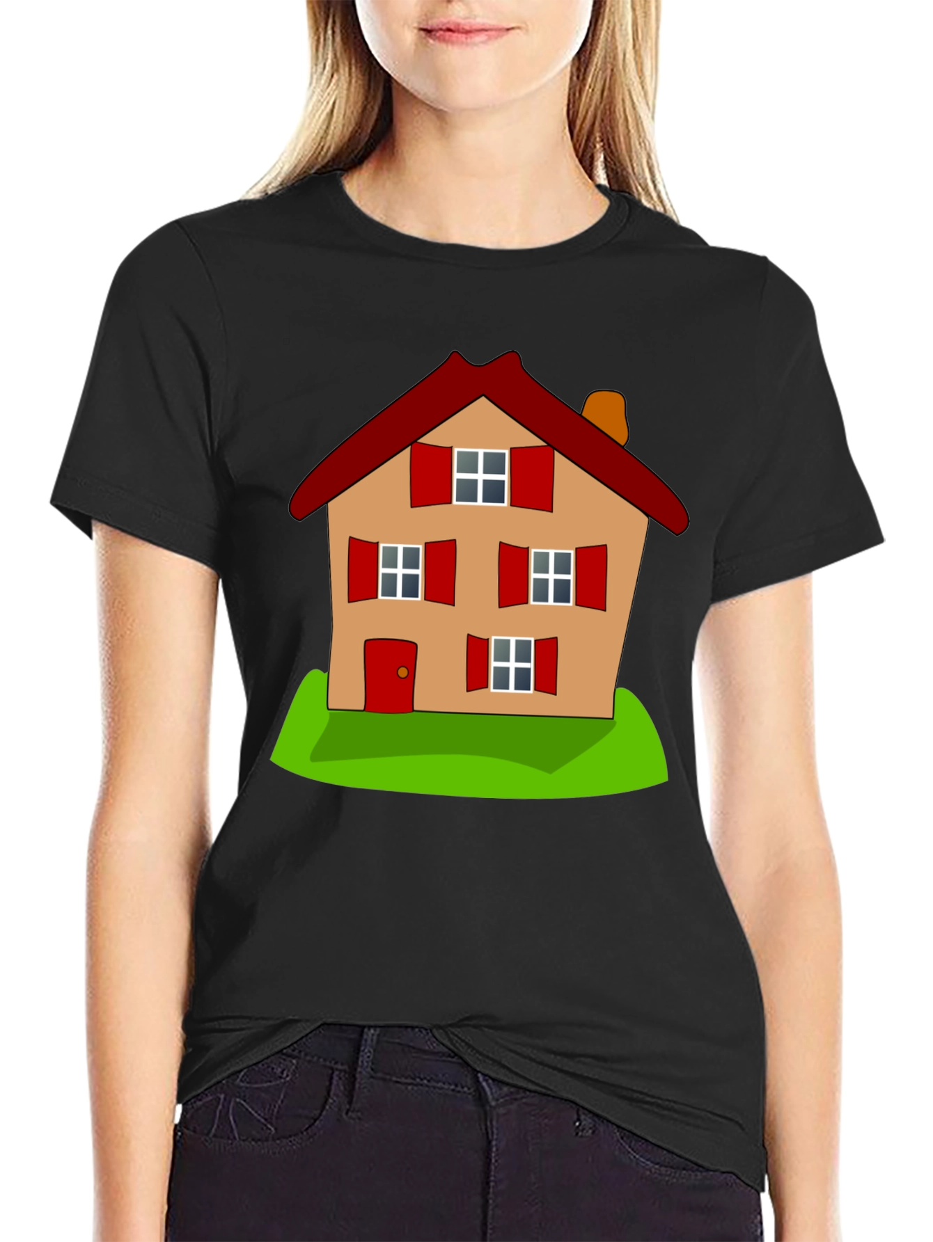 Black Cartoon House Graphic Tee - Fun, Stylish Comfort view 2