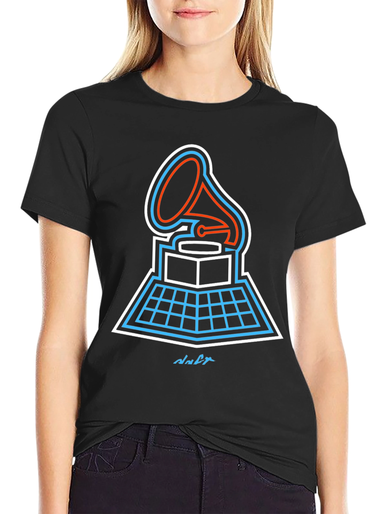 Black Retro Gramophone T-Shirt - Cool Music Lover Tee view 2