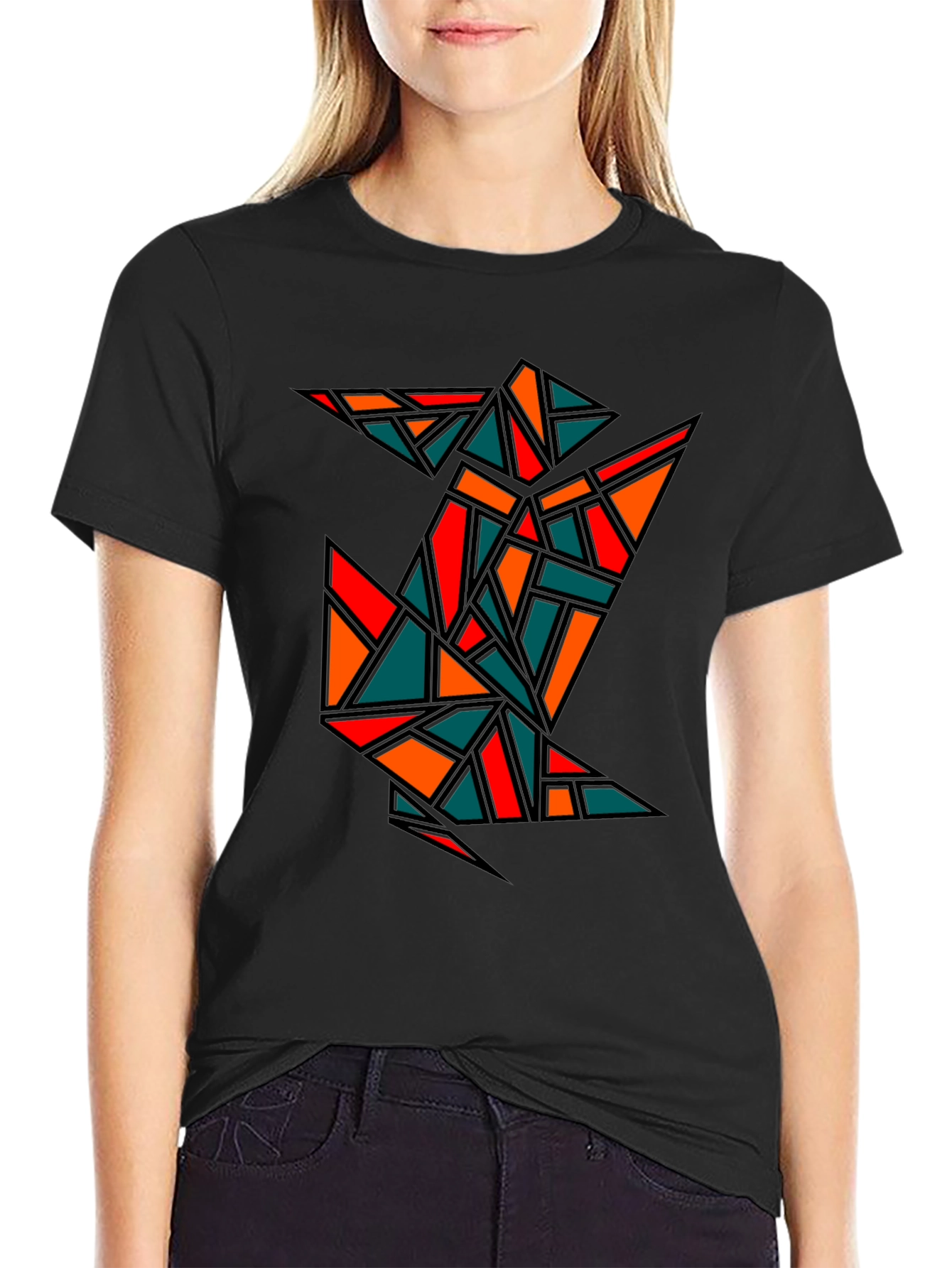 Black Geometric Crane Black T-Shirt view 2